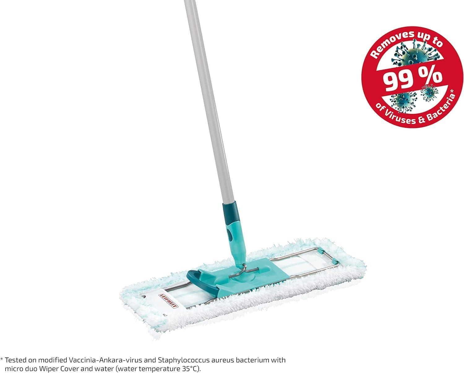 Leifheit Leifheit Profi XL Micro Fibre Mop, Deluxe 42 cm Large Flat Mop Head, Floor Mop with Universal Joint for Easy Steering, Turquoise