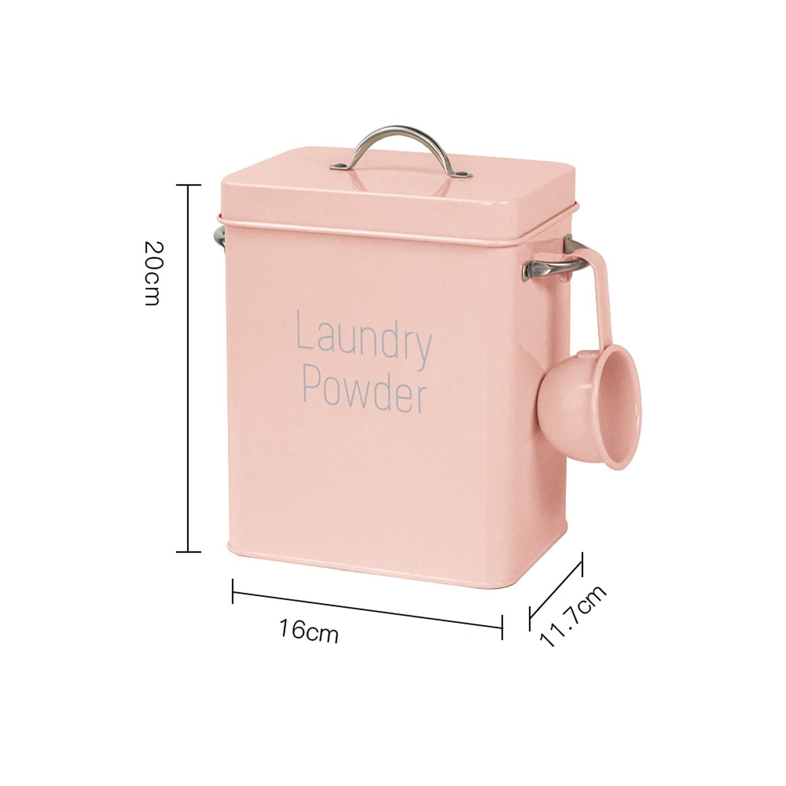 perfectshow Washing Powder Bucket Square Laundry Powder Storage Box Container, Square Washing Powder Storage Container Airtight Lid & Handles (Pink)