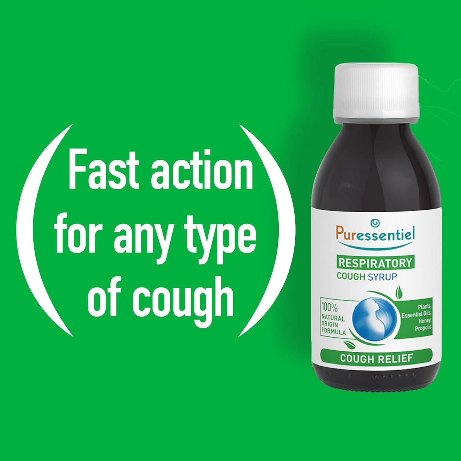 Puressentiel Puressentiel Respiratory Cough Syrup 125ml - Cough Relief For All Coughs + Cold & Flu - Chesty Cough, Mucus Cough - 100% Natural Origin Medical Device - Essential Oils & Honey - For Children Aged 12+