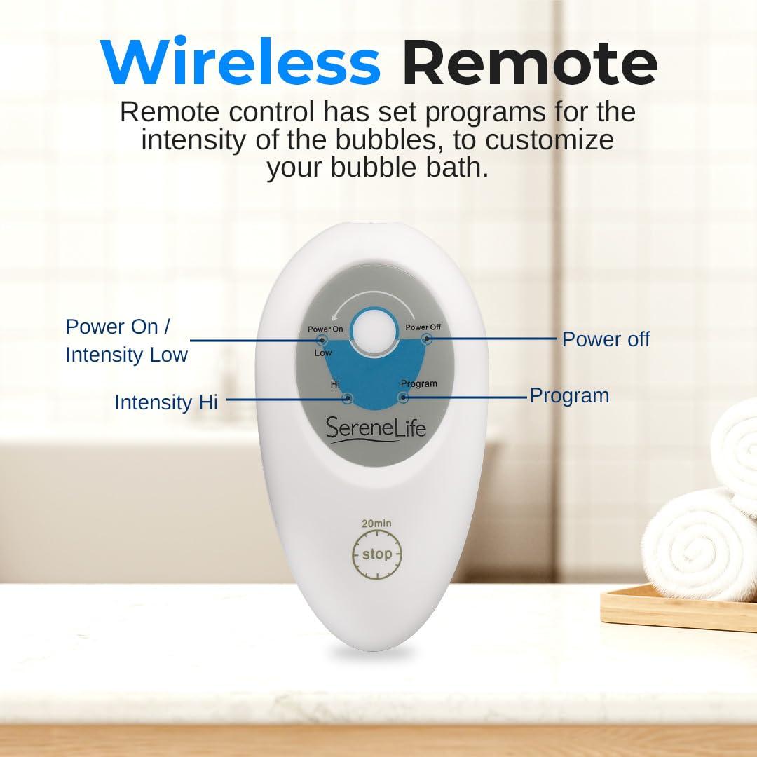 SereneLife Portable Spa Bubble Bath Massager - Thermal Spa Waterproof Non-Slip Mat with Suction Cup Bottom, Motorized Air Pump & Adjustable Bubble Settings - Remote Control Included - Serenelife AZPHSPAMT22