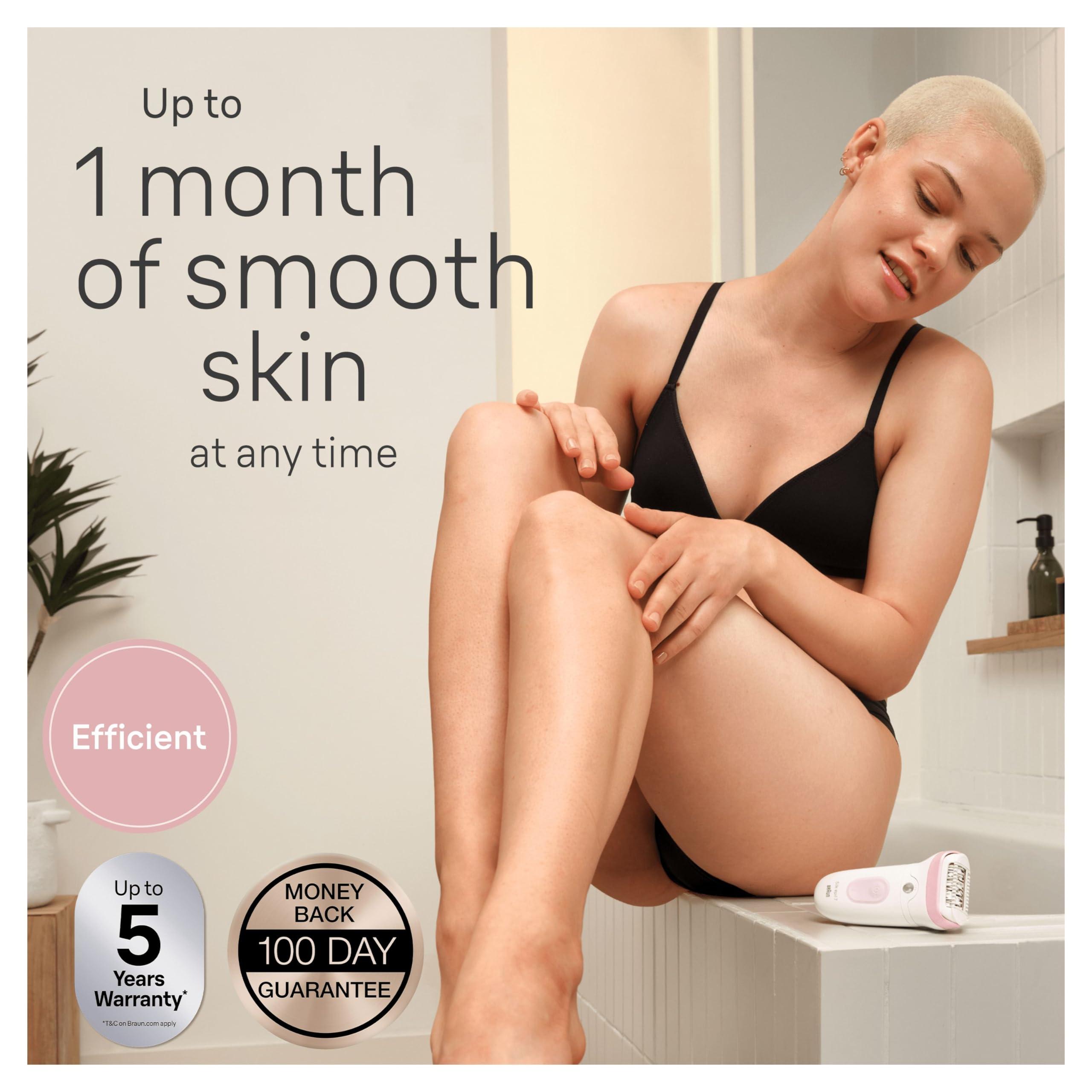 Braun Braun Silk-pil 7 Epilator with Wide Head for Easy Hair Removal, Braun Epilator for Women, Wet & Dry, Lasting Smooth Skin, Bikini Trimmer Women, 7-210, White/Flamingo