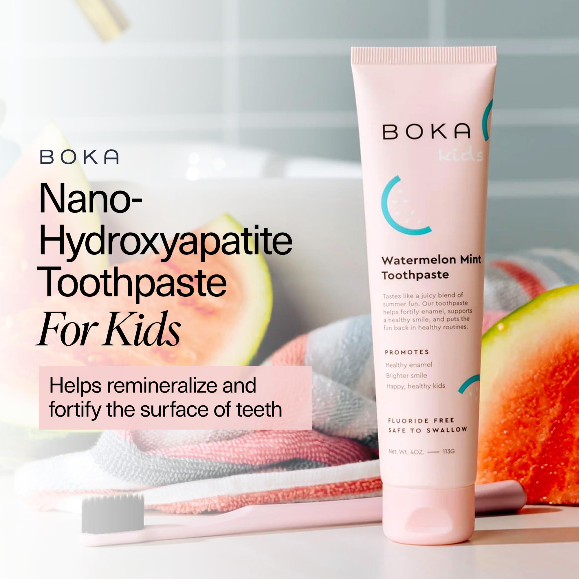 Boka Boka Natural Kids Toothpaste, Fluoride Free - Nano Hydroxyapatite for Remineralizing, Sensitive Teeth, & Whitening - Dentist Recommended Oral Care - Watermelon Mint, 120ml (Pack of 1) - Made in USA