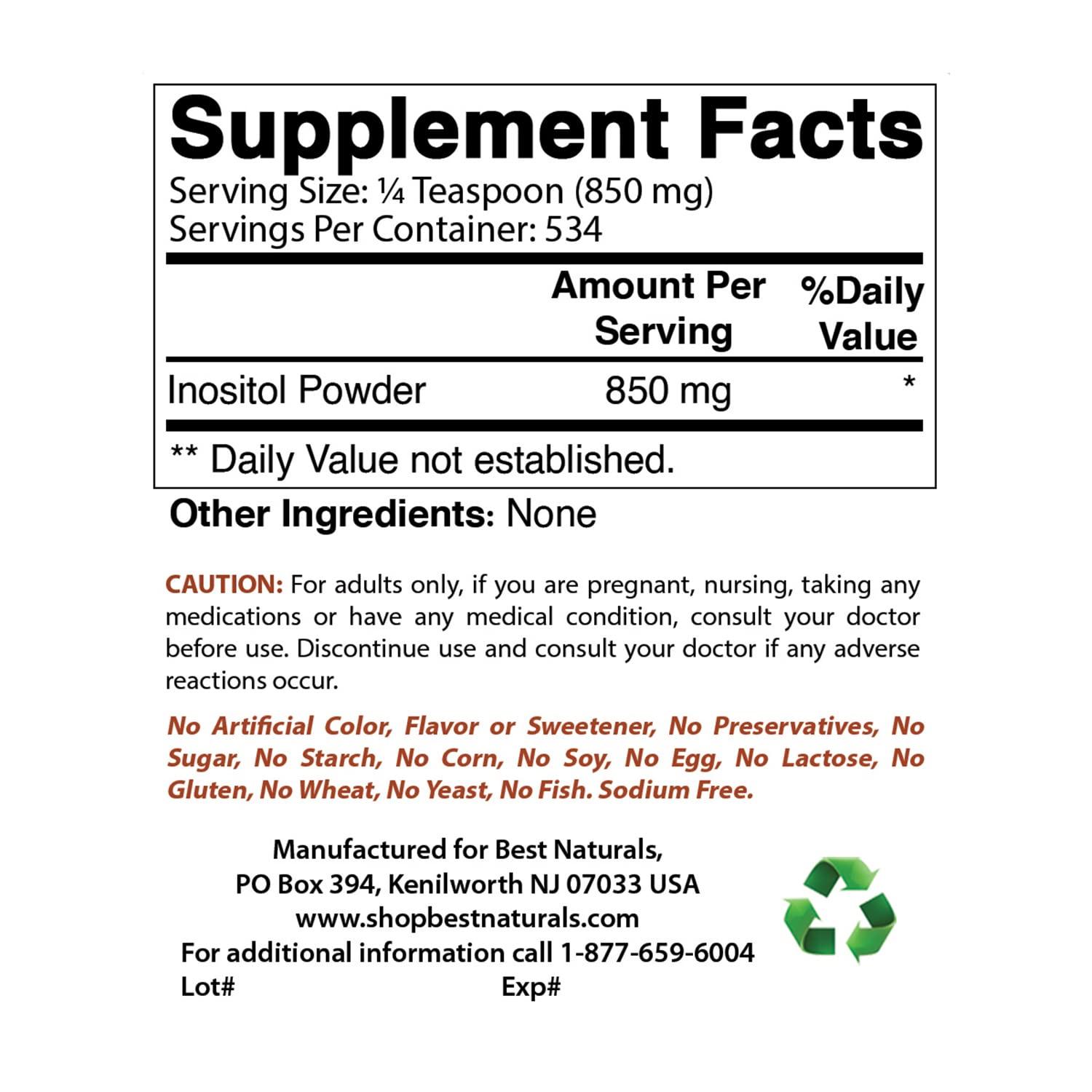 Best Naturals Best Naturals Inositol Pure Powder, 1 Pound (1 LB (Pack of 3))