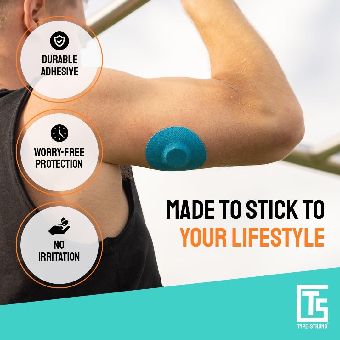 Type Strong Type Strong Adhesive Patches for Freestyle Libre 3 Sensor Covers, Libre 2, Dexcom G7, Medtronic Guardian. Pre-Cut for Sensitive Skin, Waterproof, Sweat-Resistant. 10-14 Days Protection. 20 Pack, Tan