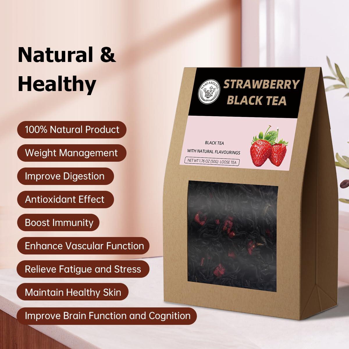 HANFANGLING HANFANGLING Strawberry Black Tea, 2PCS, 100% Natural Loose Leaf, Promote Metabolism, Maintain Healthy Skin, Blend Of Strawberry Fruit Flavor And Black Tea Aroma