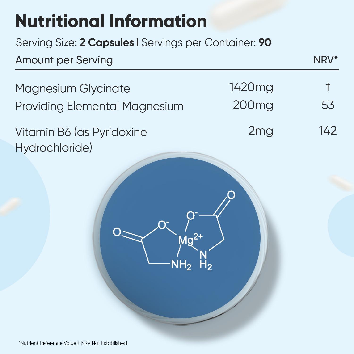 WeightWorld Magnesium Glycinate with Vitamin B6-1420mg Pure Magnesium Bisglycinate Powder Capsules - 180 Magnesium Bisglycinate Capsules - 3 Months Supply - High-Strength Magnesium Supplements