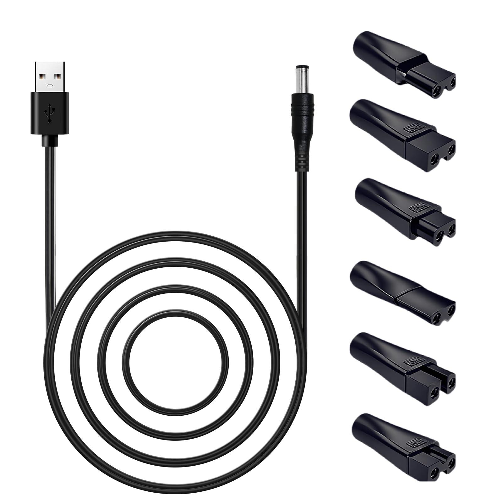 FreshCart Basics Shaver Charger Cable Kit Electric Razor USB Replacement Power Lead with 6 Charging Cord Heads One Blade Beard Trimmer Adapter Cord Compatible with Philips, Whal Clipper, Kemei, Babybliss and More