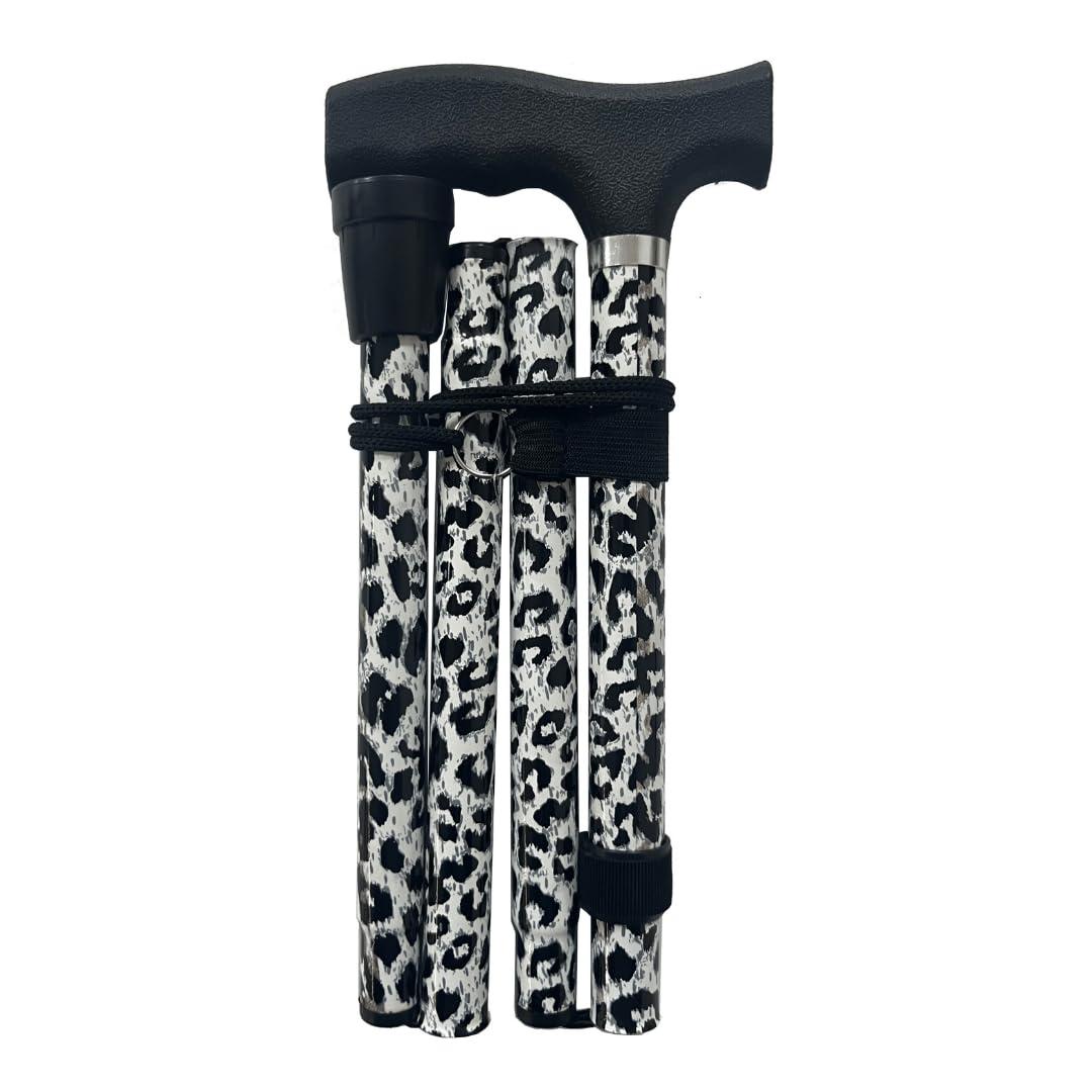 LIFE Life Healthcare Walking Stick for Women, for Elderly Or Disabled, Folding Adjustable Height, Right Or Left Handed, Non-Slip Rubber Tip, Wrist Strap, Lightweight (Black Leopard)