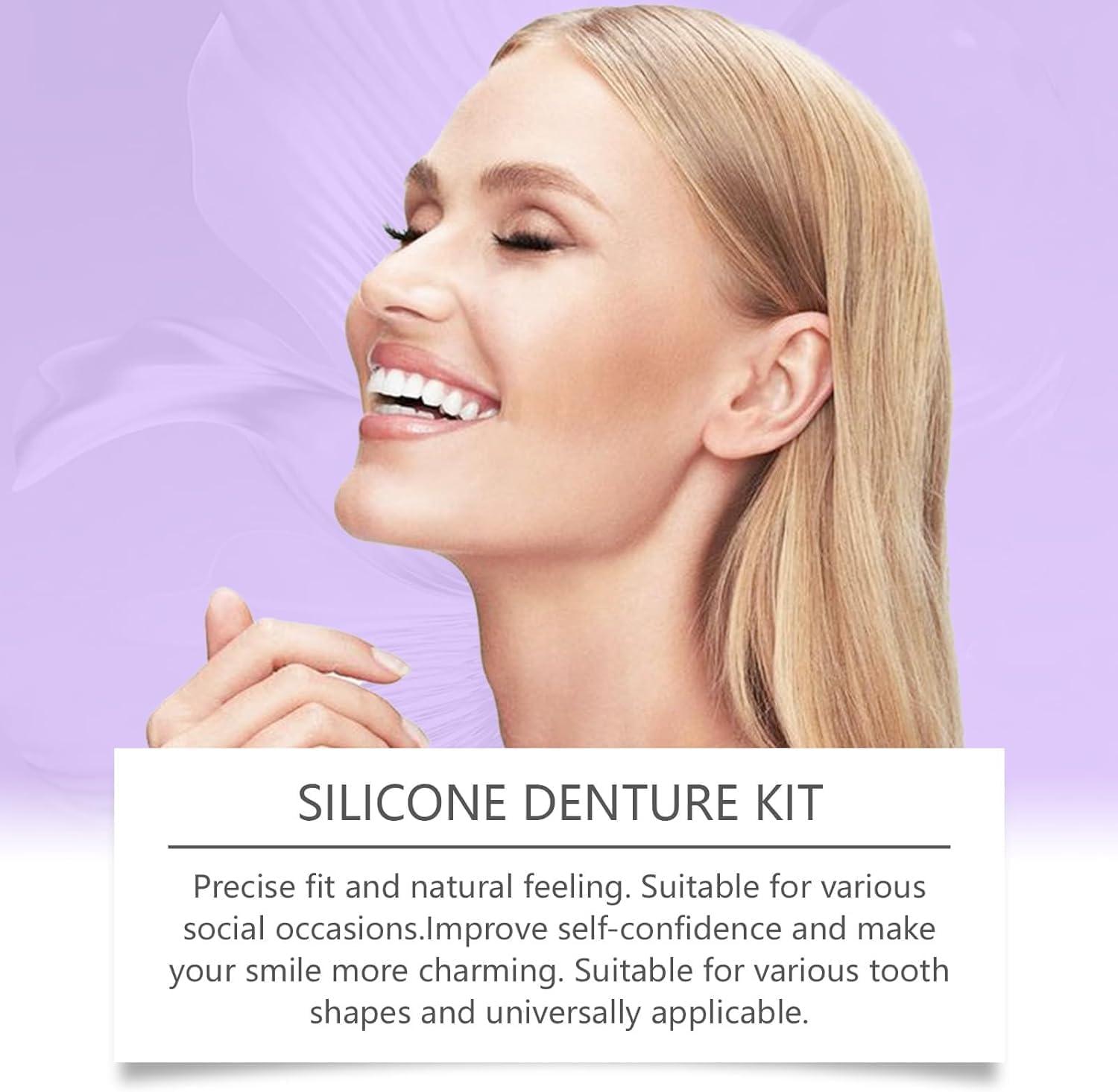 Qklovni Silicone Reline Denture Set, Silicone Denture Set, Silicone Denture Kit, Soft Silicone Denture Reline Kit, Silicone Reline for Perfect fit Dentures (1pcs)