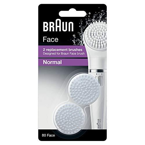Braun Braun Face Brush Normal Refills, Pack of 2 Replacement Brushes, Facial Cleansing Brush, Daily Pore Deep Cleansing and Make-Up Removal, SE80, White