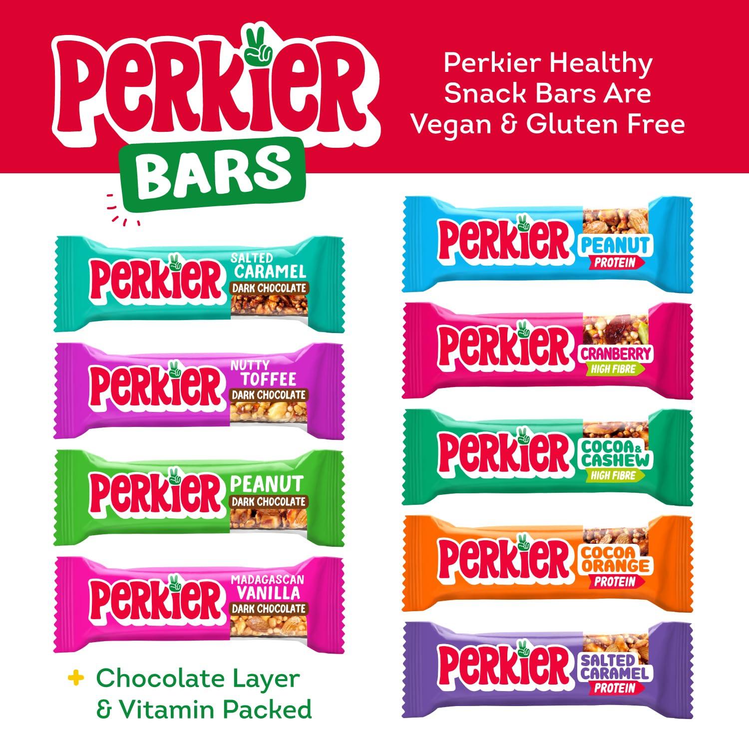 Perkier Perkier Variety Box (30 bars) Vegan - Gluten Free - Protein Packed - Lower Sugar - High Fibre - Snack Bars