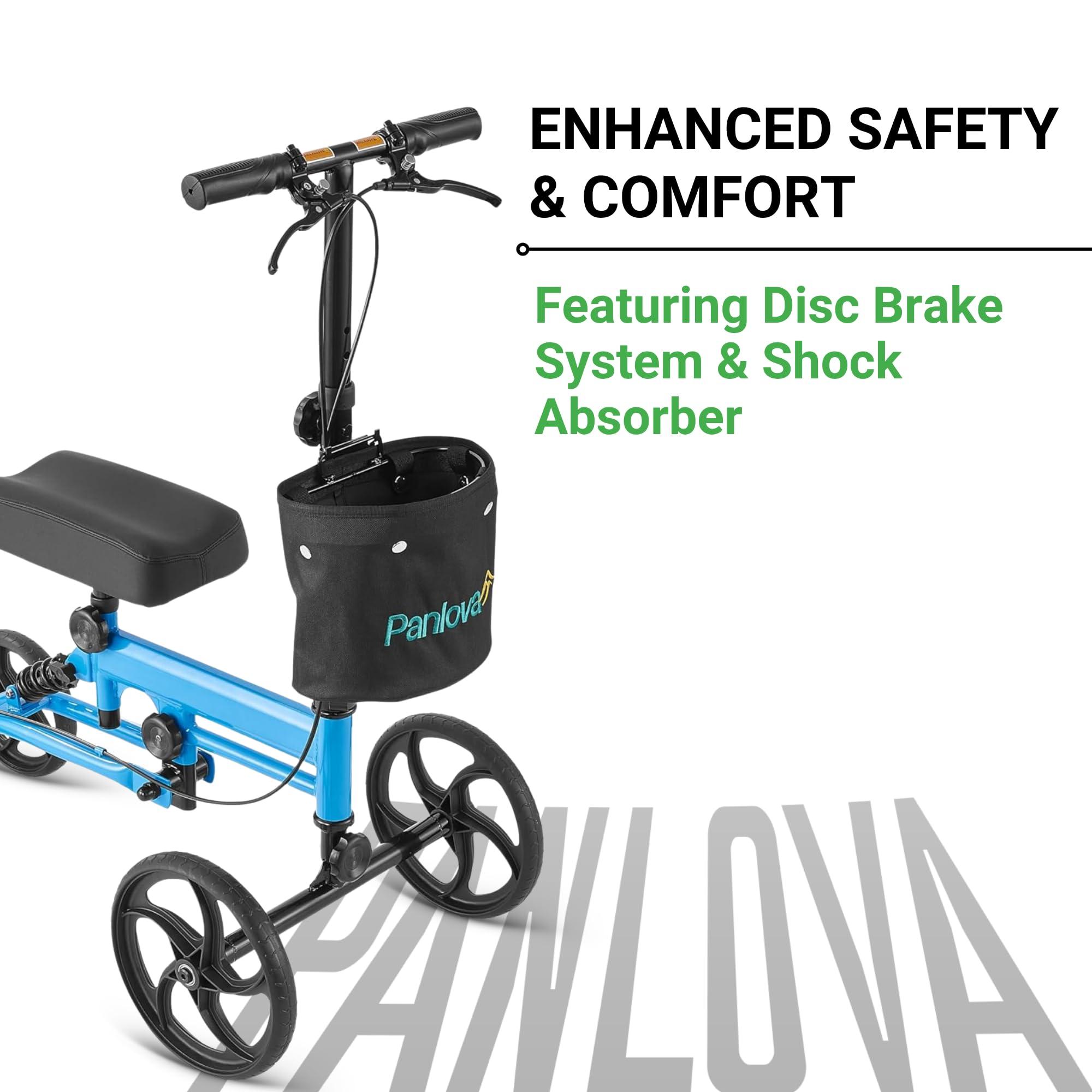 PANLOVA Adjustable Medical Folding Steerable Leg Knee Walker Scooter with Front bag-9251B