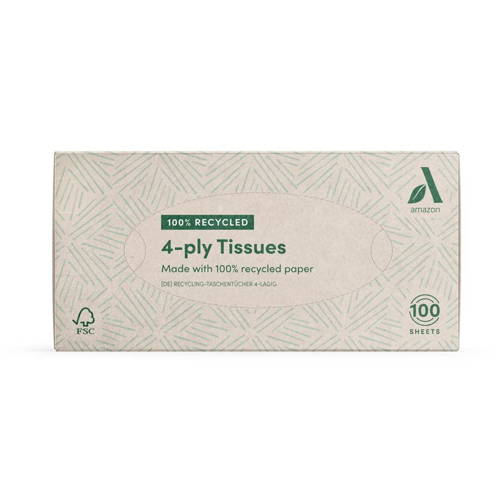 Amazon Aware Amazon Aware 4-Ply Facial Tissues Produced from 100% Recycled Paper, 1500 count (15 packs of 100 sheets)