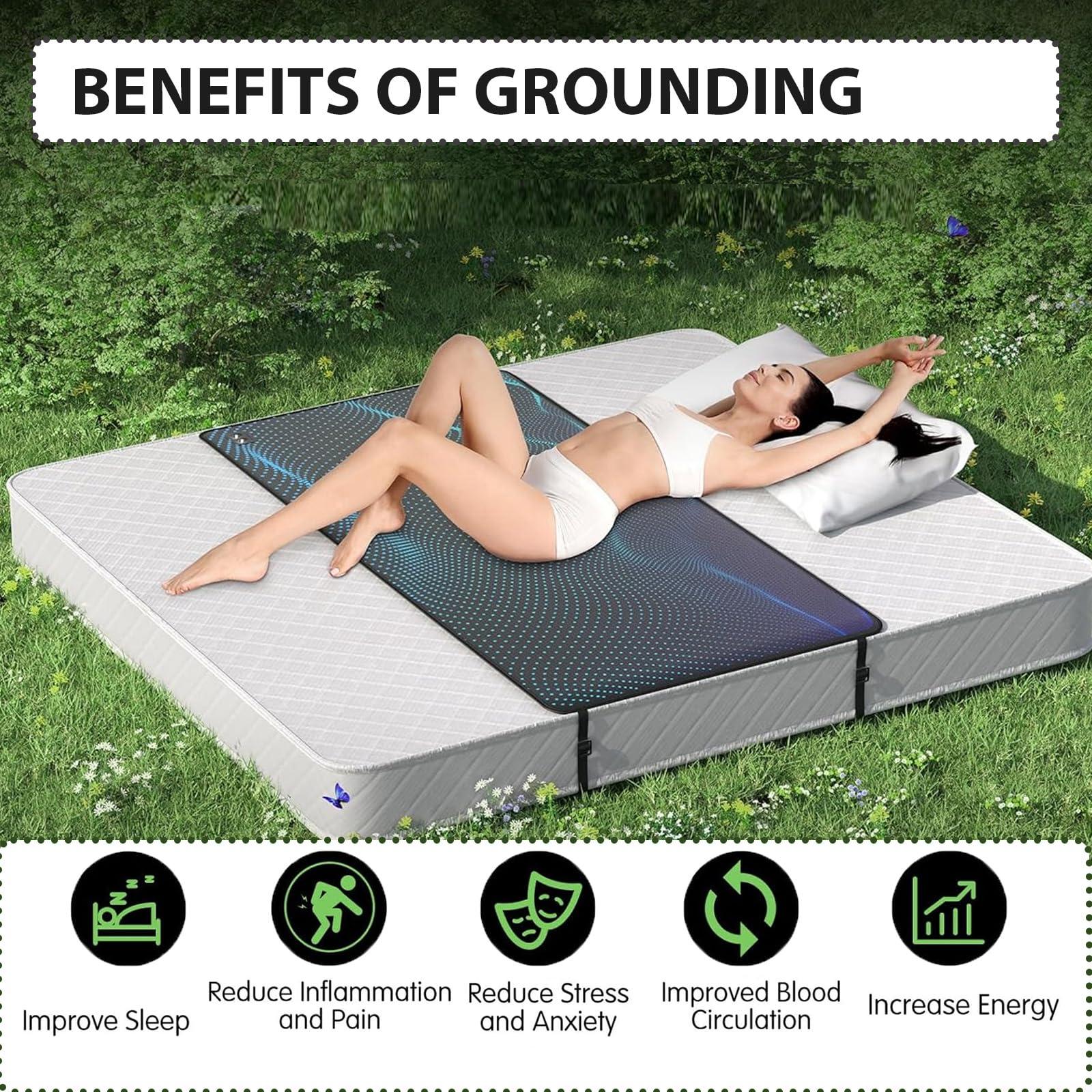 RIQINXIN RIQINXIN Conductive Grounding Mat Grounding Mattress Pad With 15ft grounding cord Perforated Design 100% Conductive PU Leather Grounding Mat for bed 55x71in Black