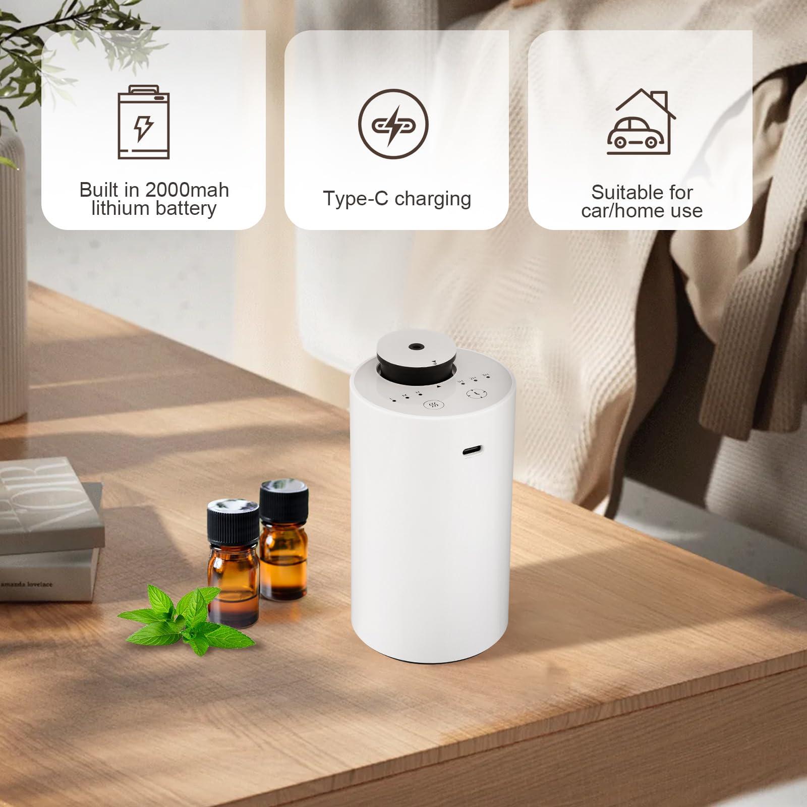 Strixorn Waterless Diffuser for Essential Oil, Scent Air Machine Aromatherapy Atomizing Diffuser, 1/2/3H/Continous Mode, 3 Mist Levels, Portable Aromatherapy Mini Diffuser for Car Bedroom Office(White)