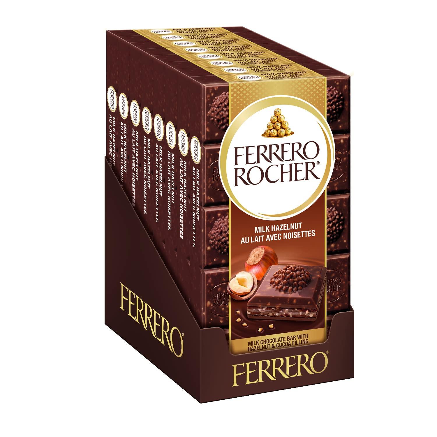 Ferrero Rocher FERRERO ROCHER Premium Chocolate Bar, Milk Chocolate and Hazelnut Bar, 8 bars, 720 g