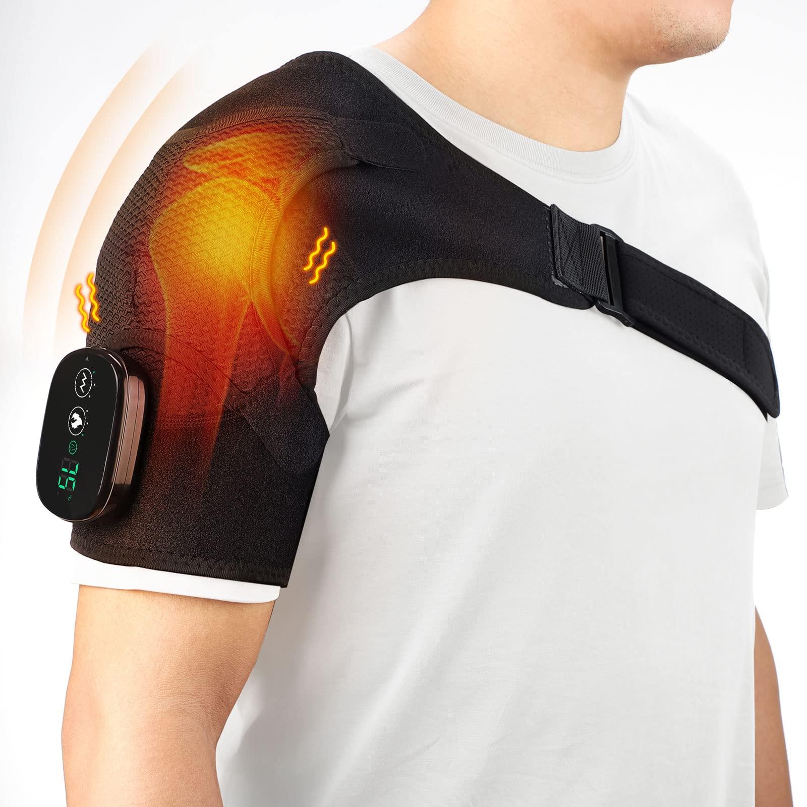 AFDEAL AFDEAL Heated Shoulder Wrap Brace Support with Vibration, Heating Electric Shoulder Wrap with Massage, 3 Modes Cordless Shoulder Pad for Men and Women, Fits for Left or Right Shoulder, Black