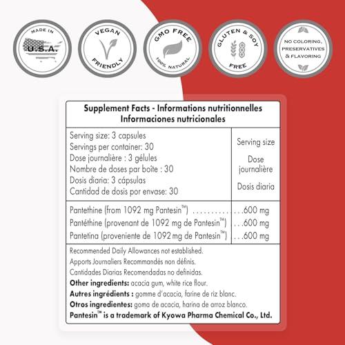 SUPERSMART Supersmart - Pantethine 200 mg (Pantesin) - Vitamin B5 | Non-GMO & Gluten Free - 90 Vegetarian Capsules