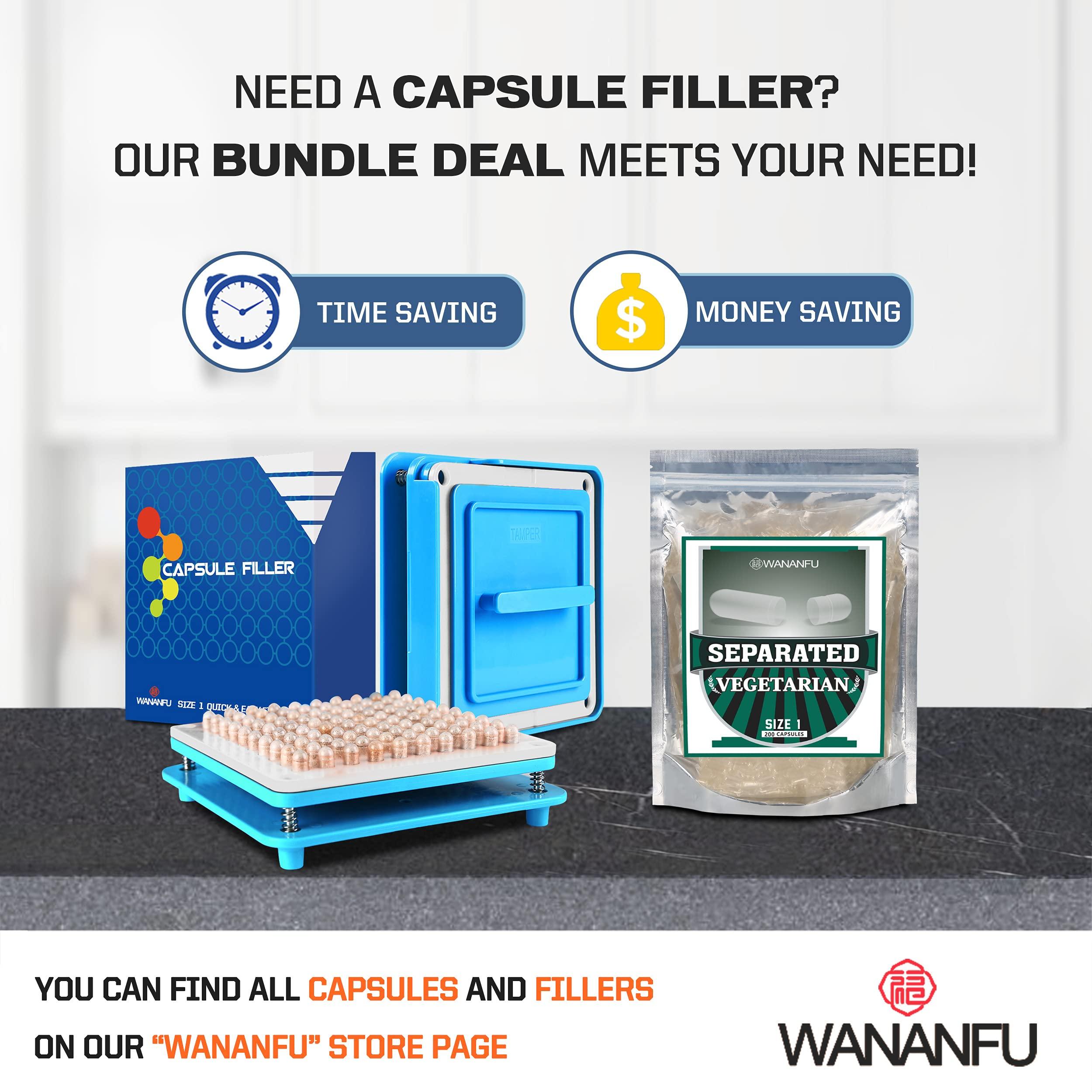 wananfu WANANFU Separated Empty Capsules Size 1 Vegetarian (200 Count), Compatible with Capsule Filling Machine Size 1
