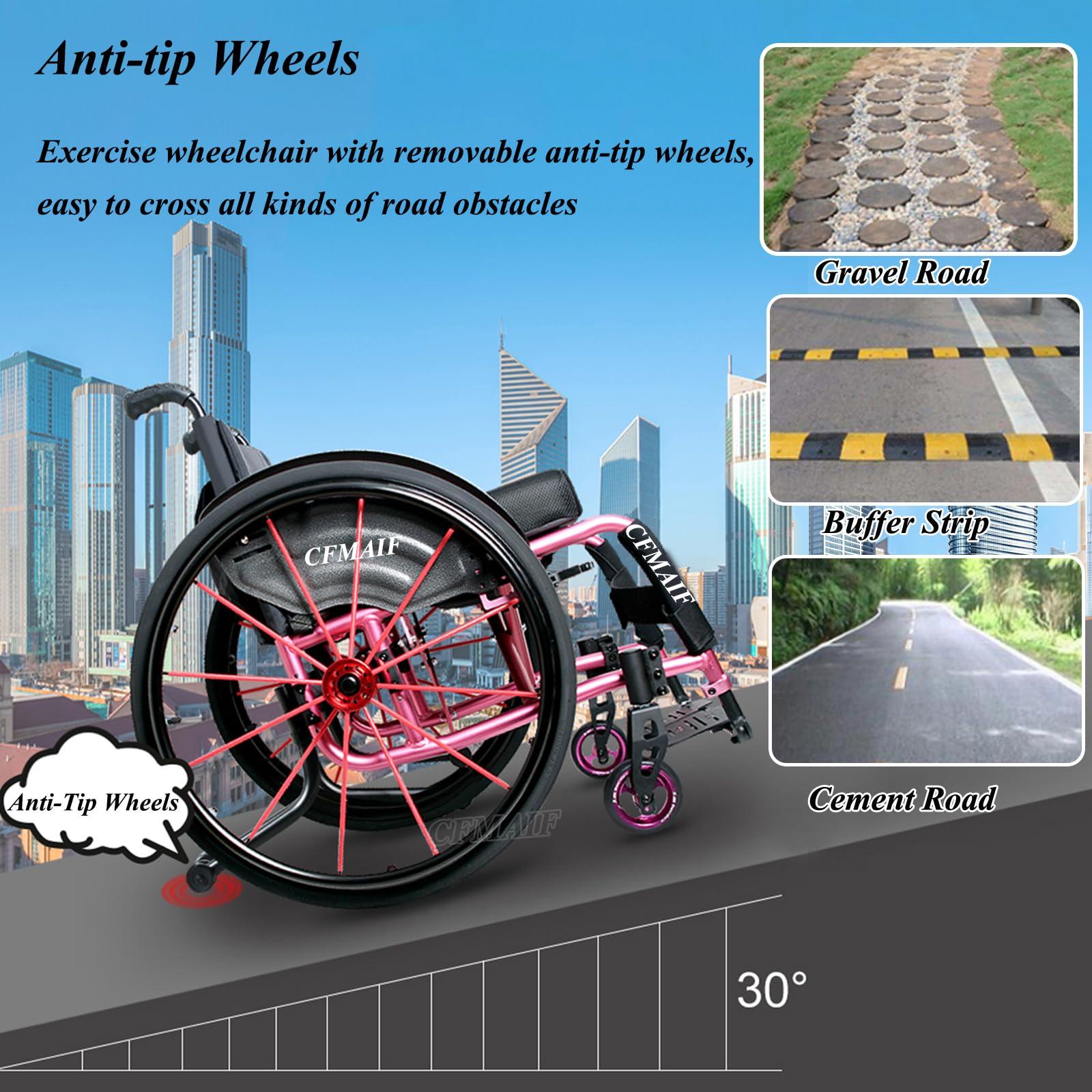 CFMAIF CFMAIF Foldable Wheelchair for Adults, Travel Scooter Lightweight, Self-propelled Manual Chair with Anti-Tipper, Quick Release Rear Wheels(Seat Width 36cm/14.1",Blue)