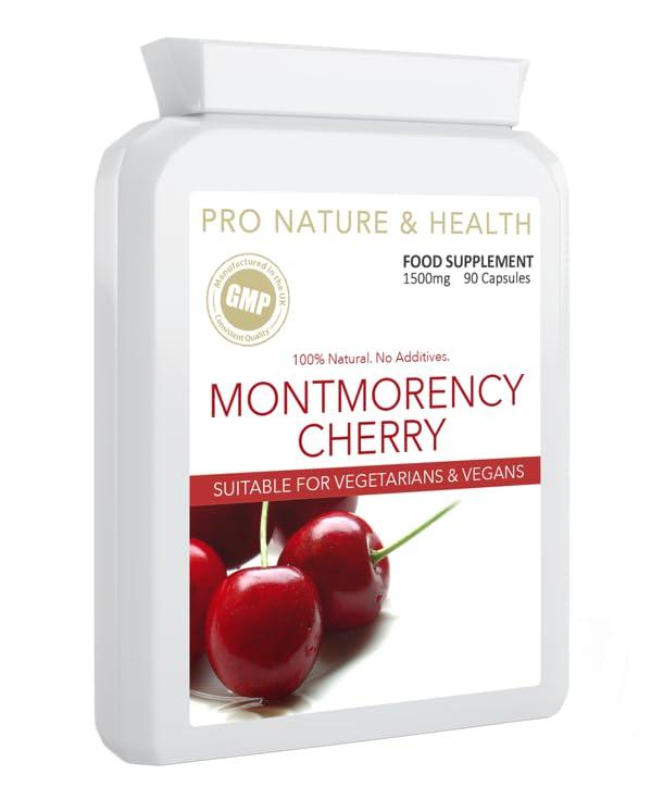 Pro Nature & Health Montmorency Cherry Capsules | 1500mg x 90 Tart Cherry Capsules | 100% Natural | High Strength Cherry Supplement | Made in the UK | Vegan & Gluten-Free