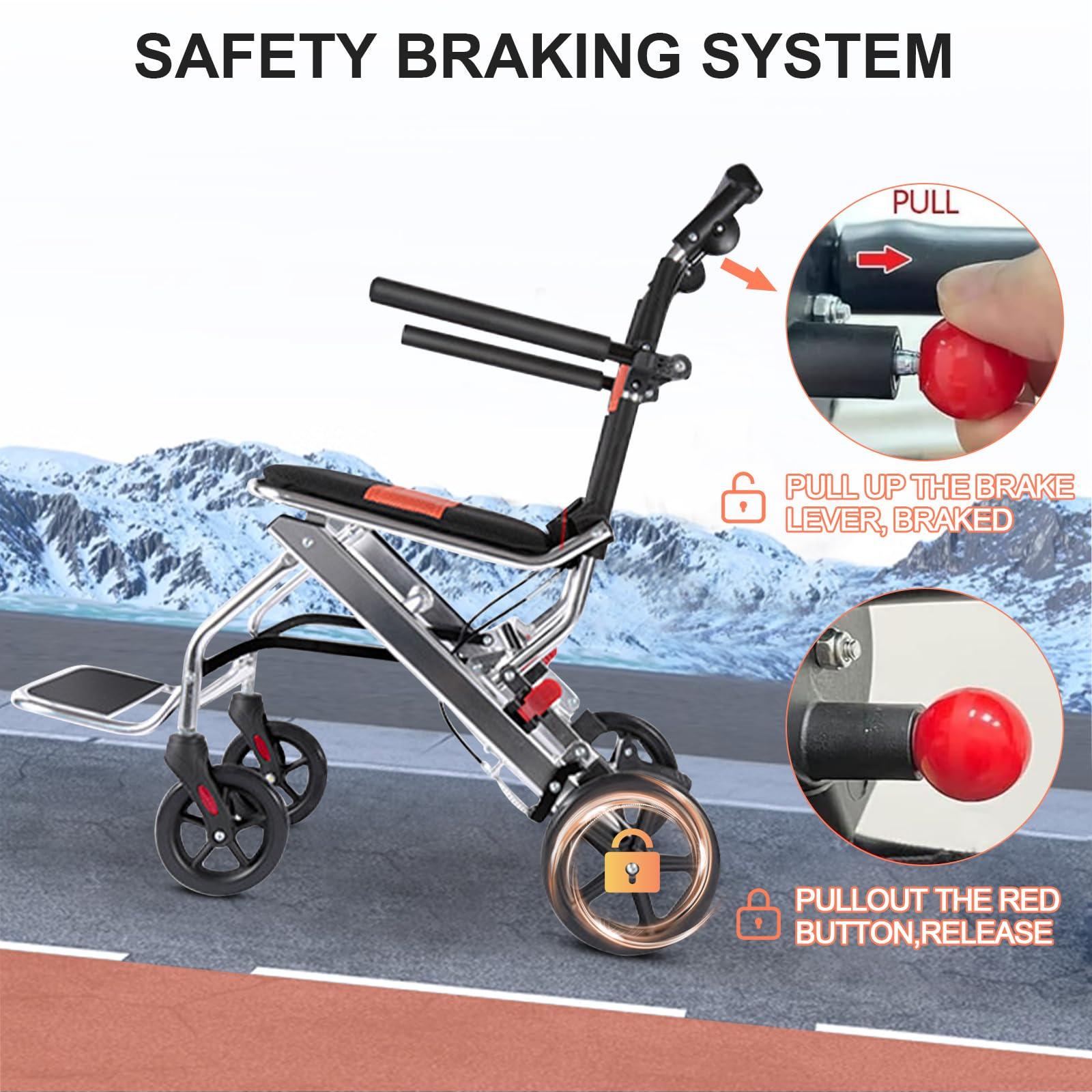 FreshCart Basics Lightweight Wheelchair, Portable Foldable Wheelchairs, Hand Brake Aluminum Alloy Ultra Lightweight Travel Wheelchair, for Adults Children