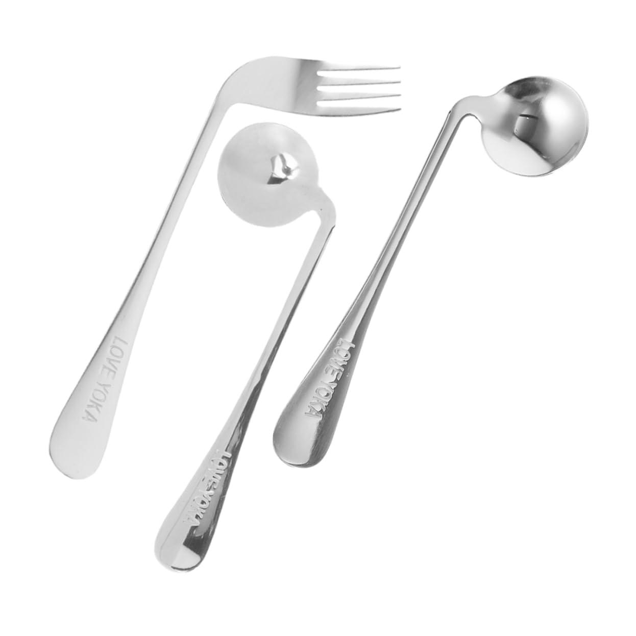 GRADENEVE GRADENEVE Stainless Steel Left-Handed Spoon Fork Set Angled Spoon for Easy Eating Curved Fork Aid Spoon for Elderly