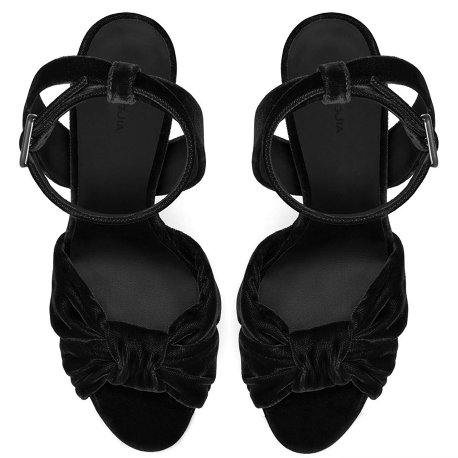 WOkismD WOkismD Platform Heels for Women Platform Sandals Womens Chunky Heel Open Toe Pumps Ankle Strap Bowknot slingback Block Heeled Sandals Wedding Party Dress Shoes,Black,34