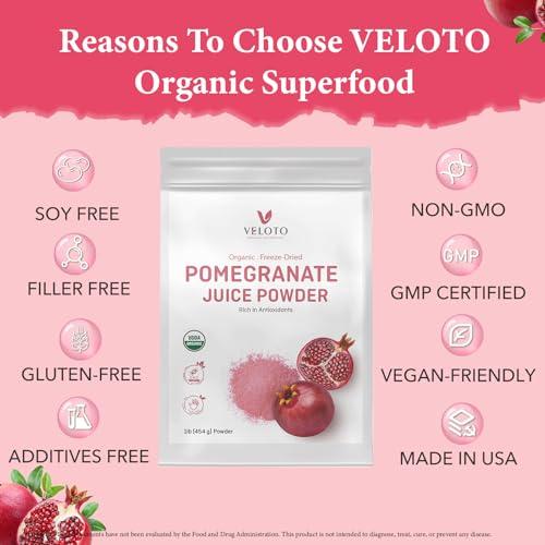VELOTO Organic Pomegranate Juice Powder, Pure Pomegranate Powder Fruit Freeze Dried Powder, Natural Vitamin C Vegan Sweetener Superfoods for Smoothies, Yogurt & Shake, Gluten Free, Non GMO, 1 lb