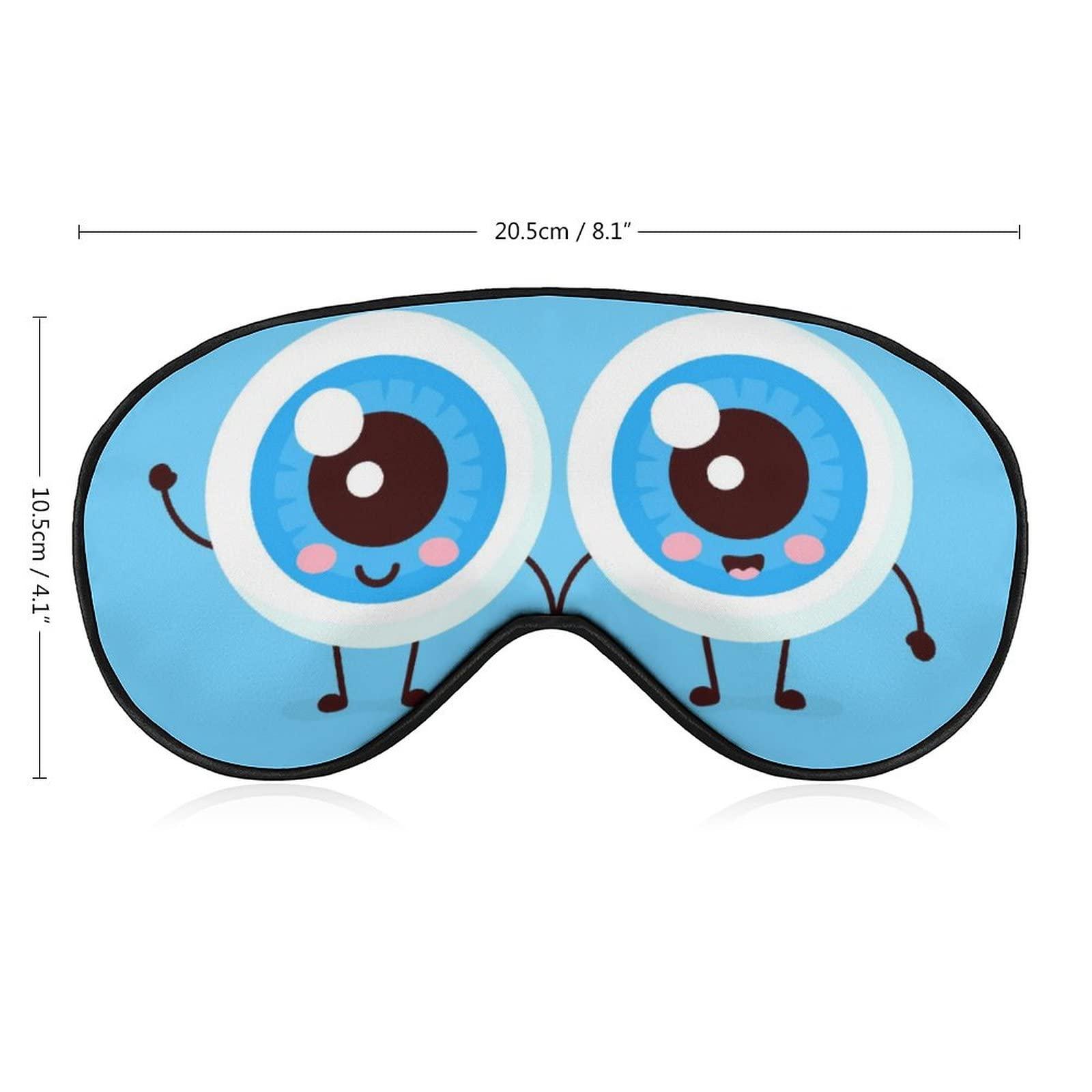Lawenp Cute Cartoon Eyeball Couple Sleep Mask Blindfold Blue Color Adjustable Super-Smooth Soft Eye Mask Cover for Men Women Travel and Nap