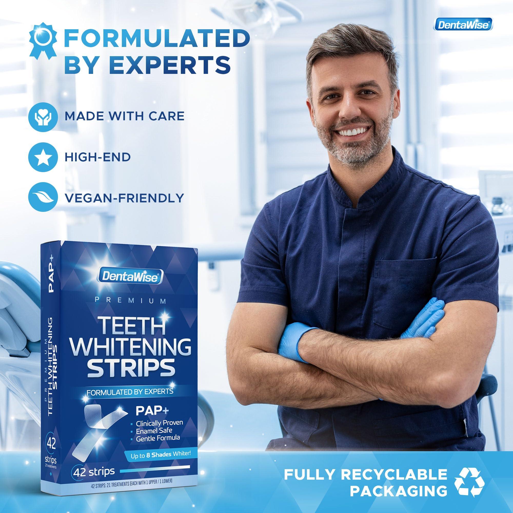 DentaWise DentaWise Premium Teeth Whitening Strips 21 Treatments 42 Pap Whitening Strips with Shade Guide Non-Sensitive Peroxide-Free Formula Easy to Use and Enamel Safe Formulated by Experts