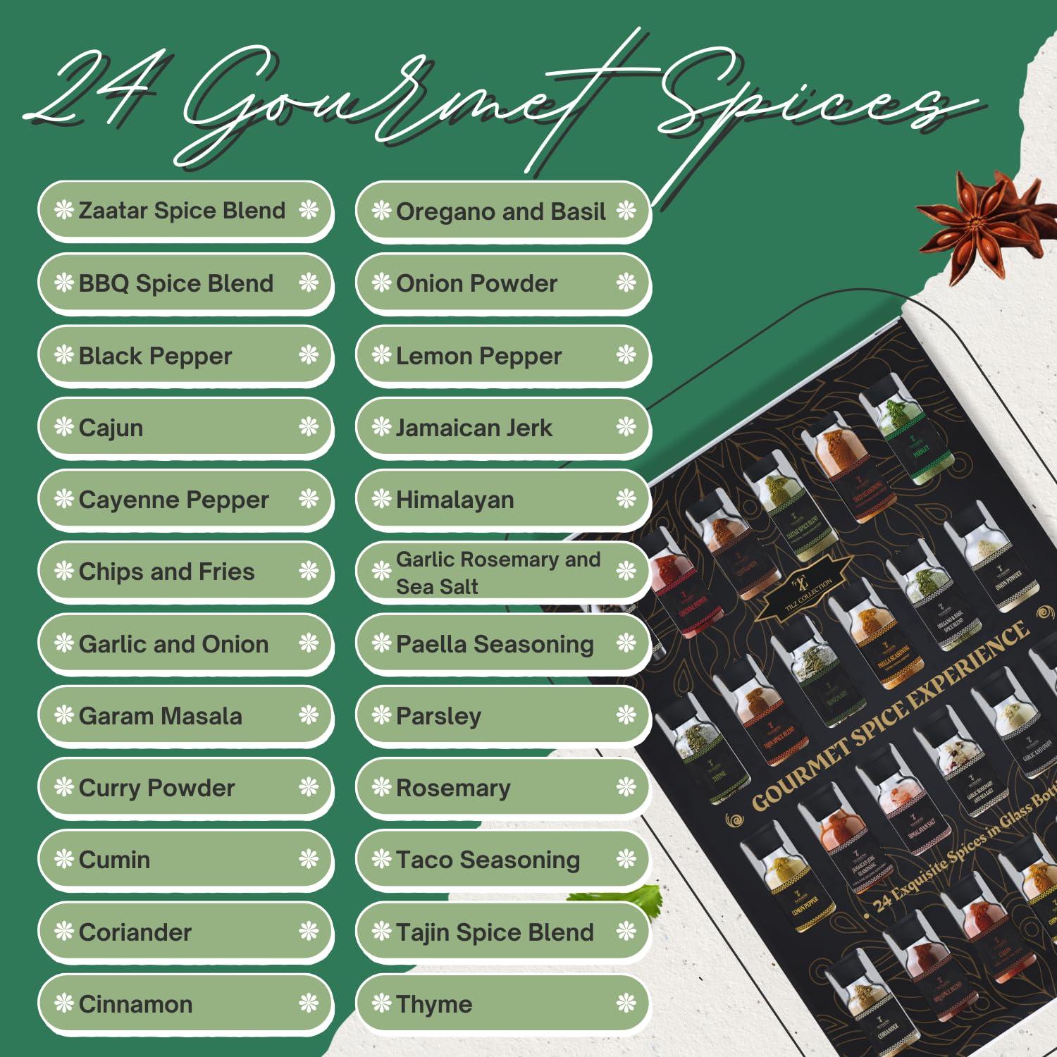 TILZ COLLECTION Spice Gift Set -24 Gourmet Spices For Cooking, Grilling, Rubs, Mixed Spice, Herbs, Spices & Seasonings, All Purpose Seasoning, Cooking Gifts For Men, Women, Birthday, Christmas, Housewarming Gifts