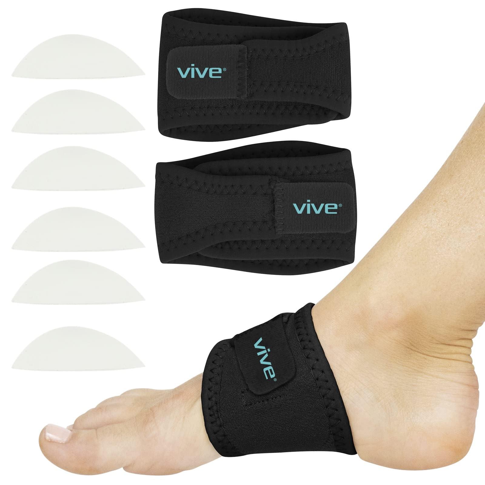 Vive Vive Arch Support Brace (Pair) - Plantar Fasciitis Gel Strap for Men, Woman - Orthotic Compression Support Wrap Aids Foot Pain, High Arches, Flat Feet, Heel Fatigue (Black)