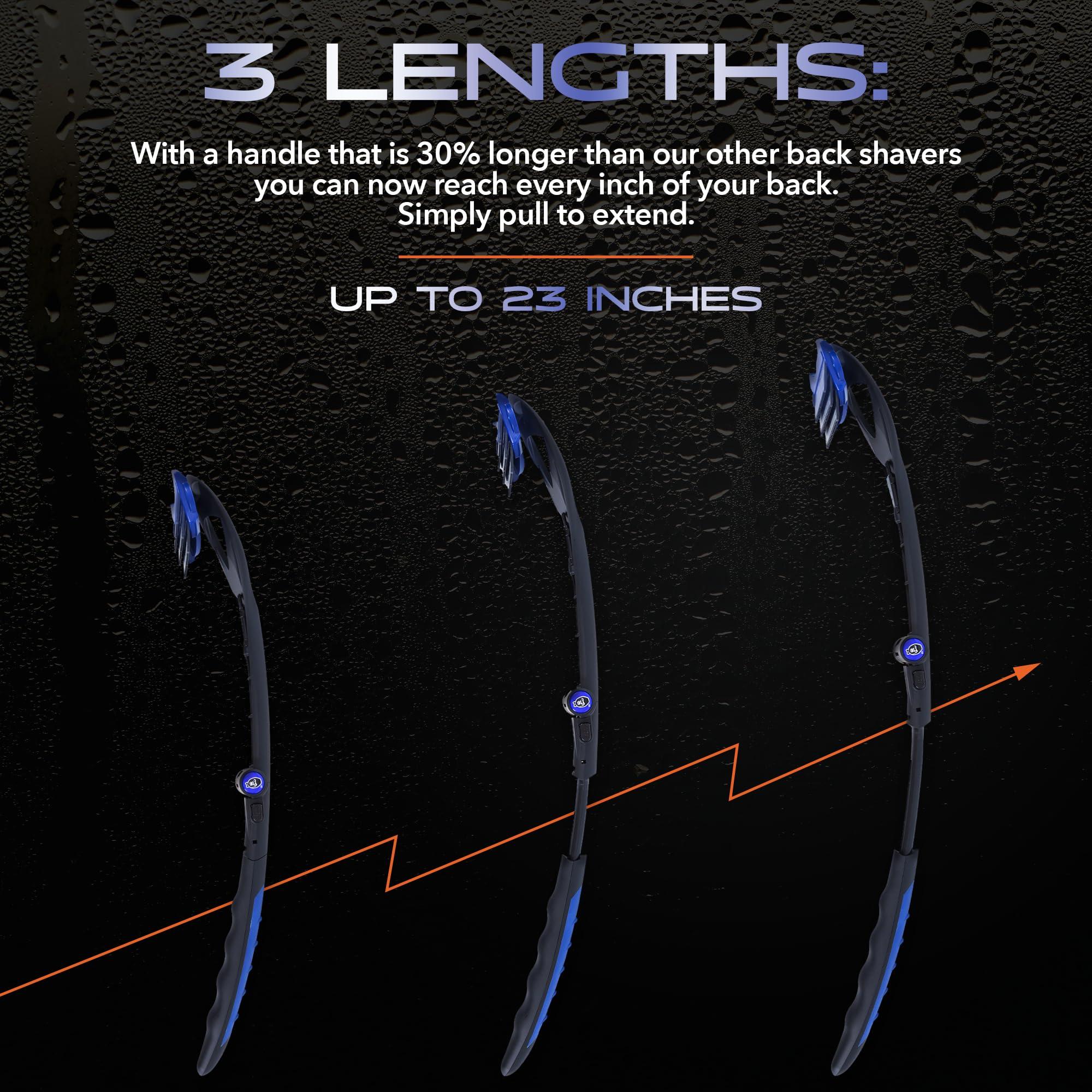 baKblade BakBlade 3.0 Stealth - Back Shaver for Men, Extra Long 23" Ergonomic Handle for a Close, Pain-Free Shave | The Ultimate Back Hair Remover for Men, +3 Extra Back Blade Refills