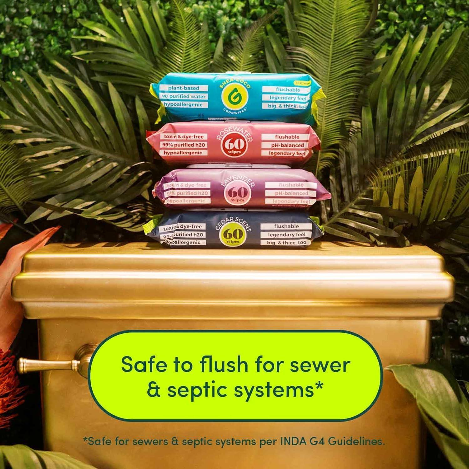 goodwipes Goodwipes Flushable & Biodegradable Wipes with Botanicals, Dispenser for At-Home Use Safe, Shea-Coco with Aloe, Septic and Sewer Safe (4 Variety Scent Pack)