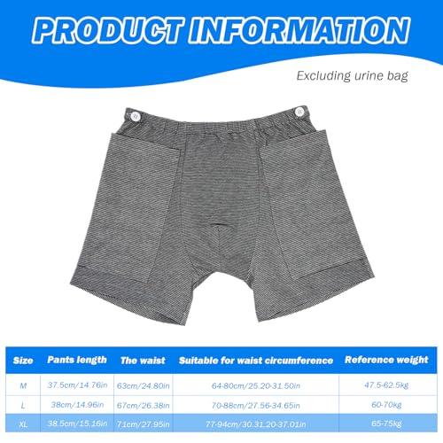 XJKLBYQ Catheter Pants For Men,Catheter Underwear for Men with Elastics Cotton Catheter Pants with 2 Pocket & Fixer Striped Concealed Nephrostomy Bag Clothing for Elderly, Abdominal Surgery, No Urine Bag, XL