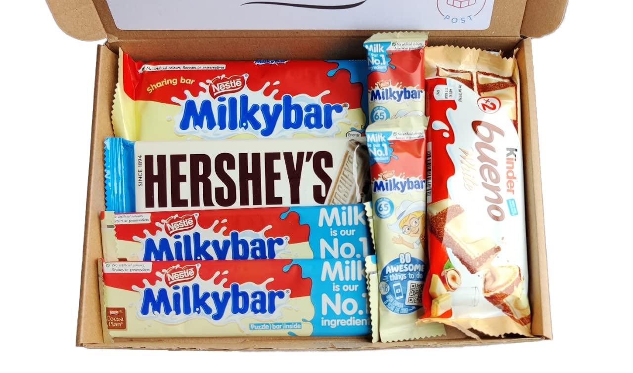 SweetiePost White Chocolate Gift Box | Milkybar Hersheys Selection Box | White Chocolate Kinder Bueno | White Chocolate Hamper | Perfect for a White Chocolate Lover