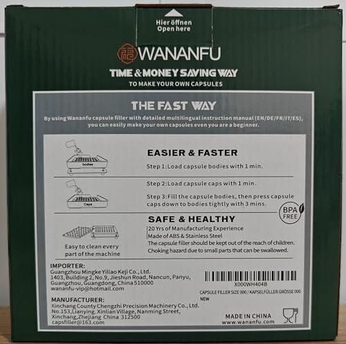 wananfu WANANFU Capsule Filling Machine for Size 000 Empty Capsules Vegetarian or Gelatin, Detailed Instructions and Spoon Included