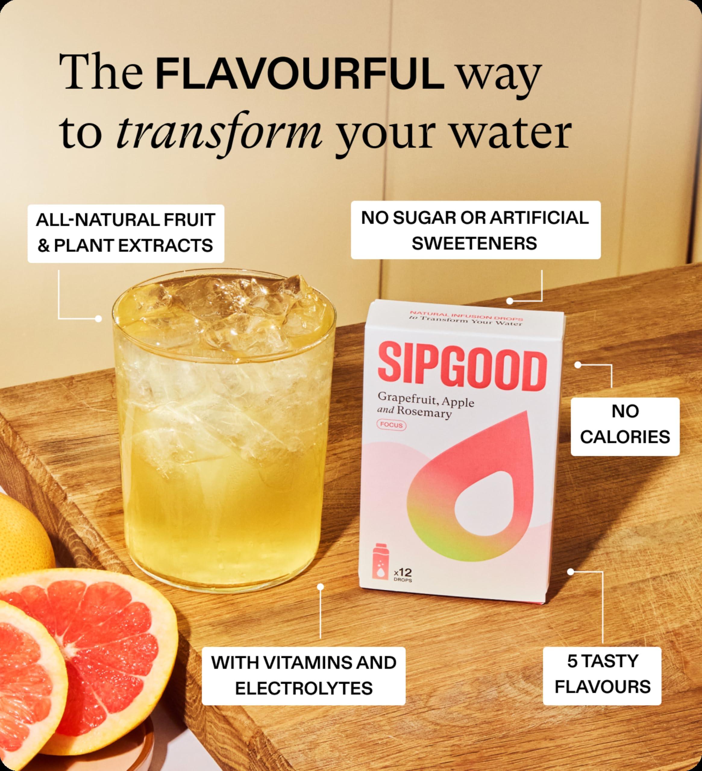 SIPGOOD SIPGOOD Flavoured Waterdrops - Raspberry, Elderberry & Hibiscus Infusion - Hydration Drops with Real Fruit & Plant Extracts - No Sugar, Zero Calories - Vitamins C, D3 & Electrolytes (1pack/12 drops)