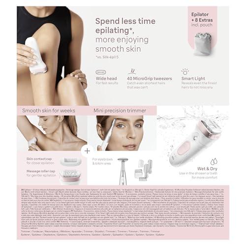 Braun Braun Silk-pil 7 Epilator with Wide Head for Easy Hair Removal, Braun Epilator for Women, Wet & Dry, Lasting Smooth Skin, Bikini Trimmer Women, 7-210, White/Flamingo