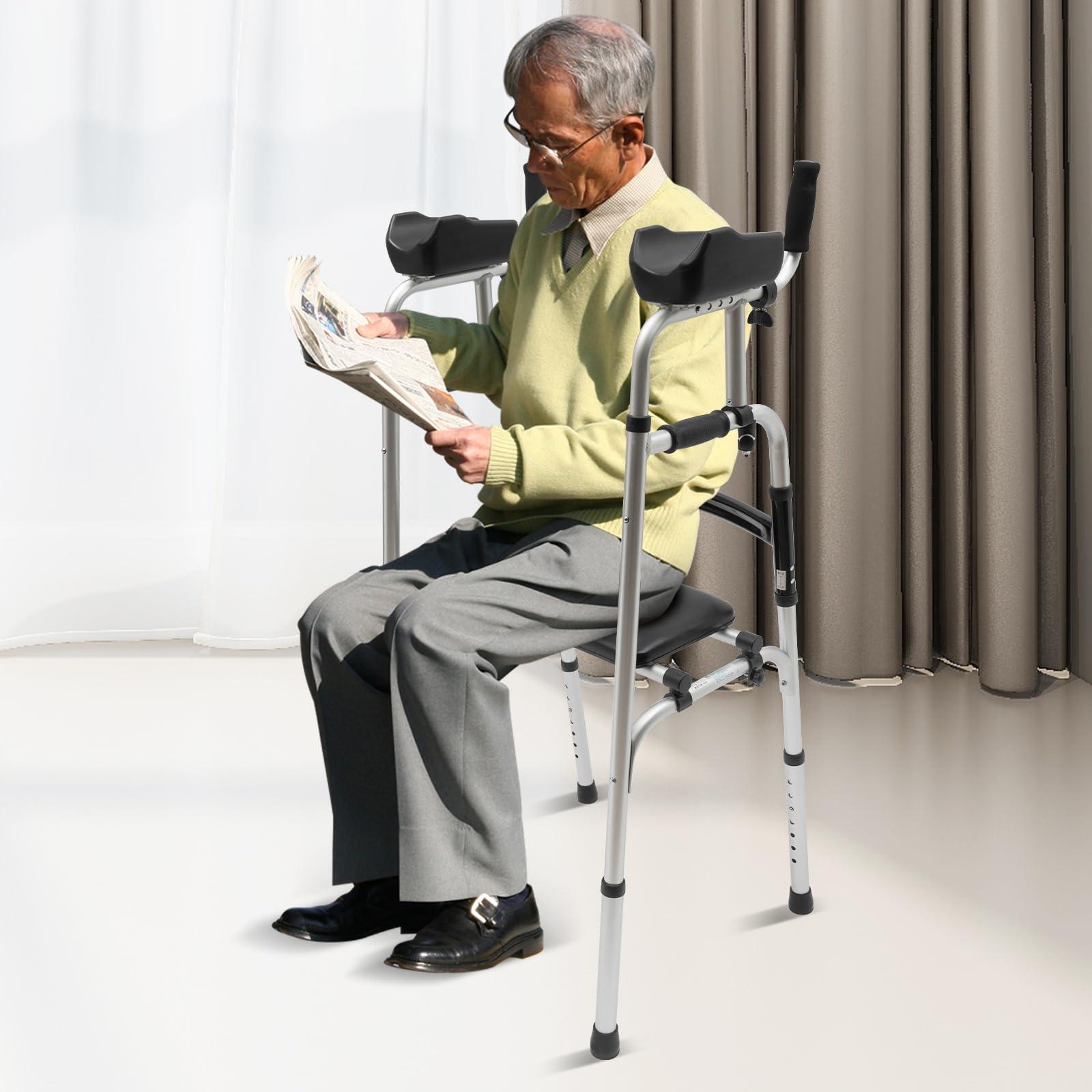 PINYELIN Seniors Stand Upright Rolling Walkers, Aluminium Stand Upright Walker Aid Elderly Disabled Walking Standing, Walkers Walking Frames Folding Rolling Upright Walkers