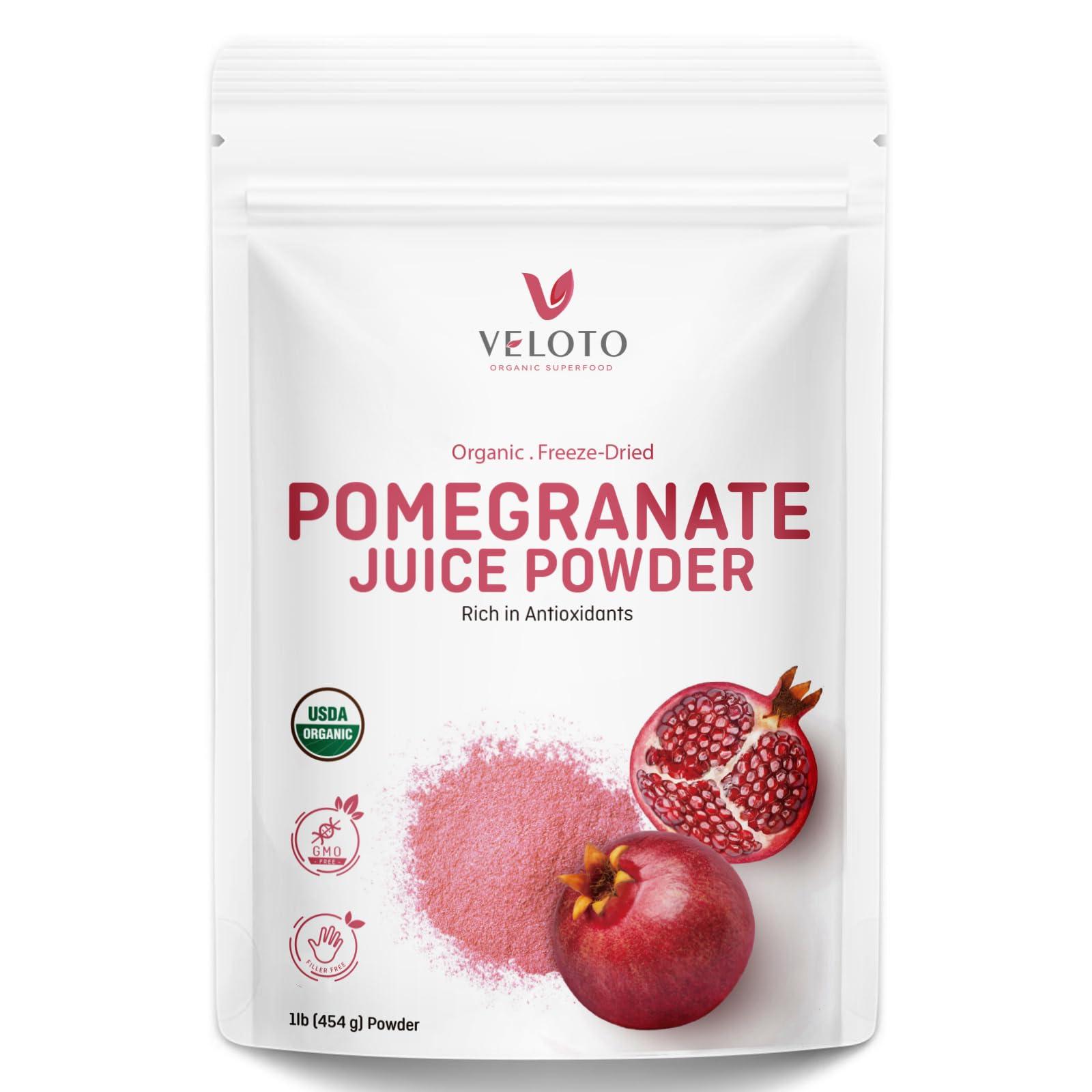 VELOTO Organic Pomegranate Juice Powder, Pure Pomegranate Powder Fruit Freeze Dried Powder, Natural Vitamin C Vegan Sweetener Superfoods for Smoothies, Yogurt & Shake, Gluten Free, Non GMO, 1 lb