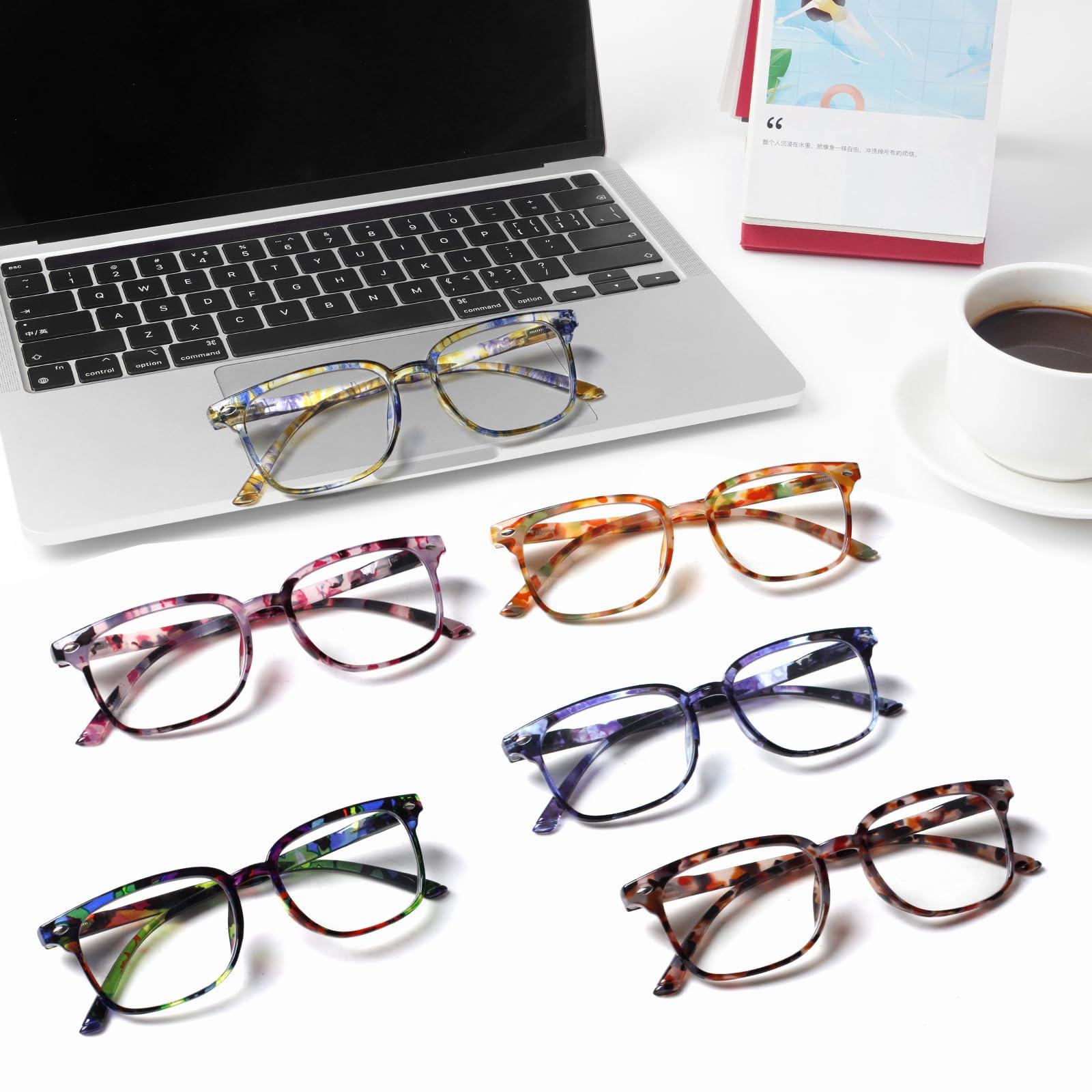 Kerecsen Kerecsen 6 Pack Reading Glasses for Women and Men Blue Light Blocking, Spring Hinge Lightweight Anti Glare Computer Readers (6 Mix Color-1, 0.75, x)