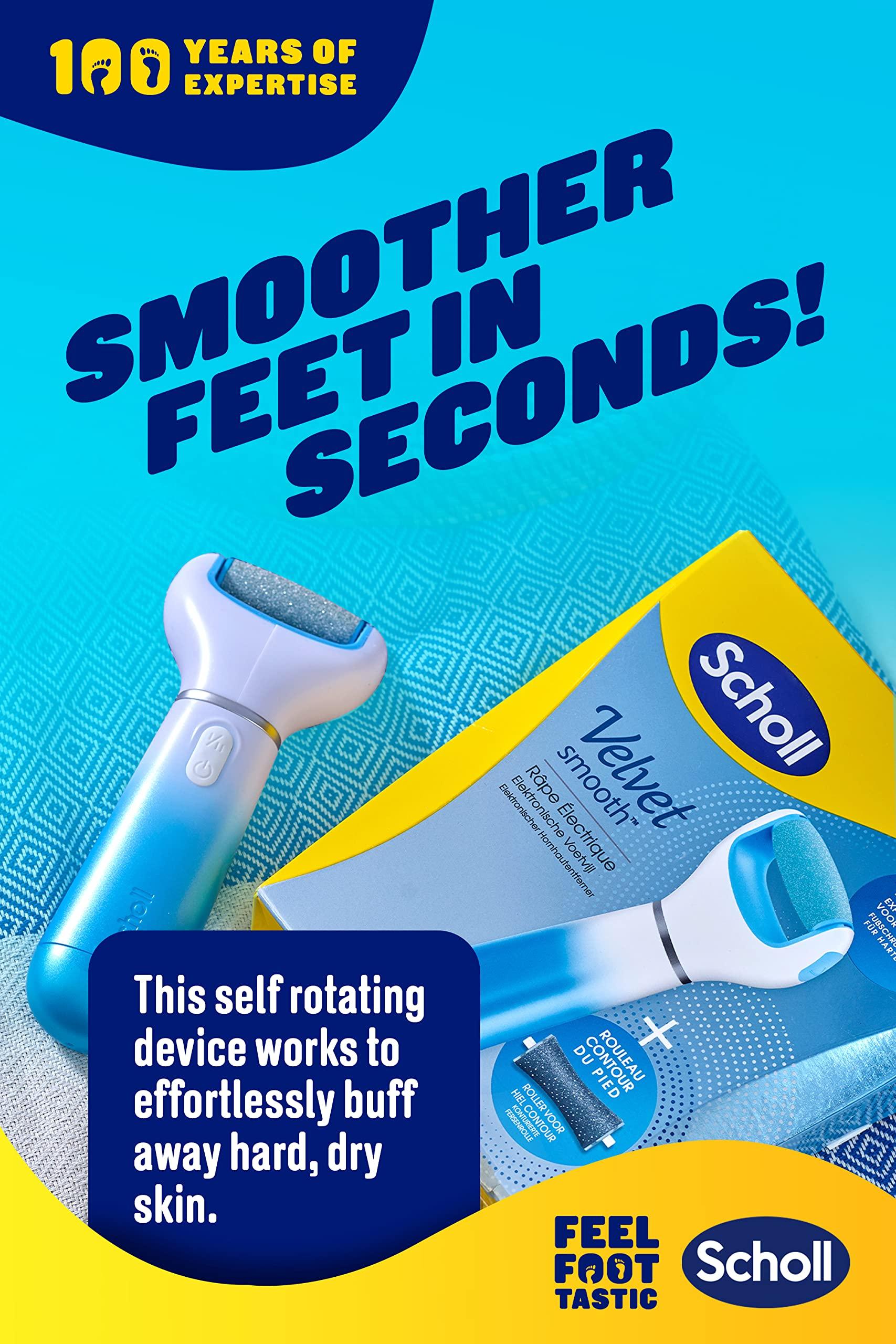 Scholl Scholl Velvet Smooth Electric Foot File with Cracked Heel Refill - Pedicure Foot File for Hard Skin and Callus Removal, Includes Velvet Smooth Roller and Cracked Heel Roller