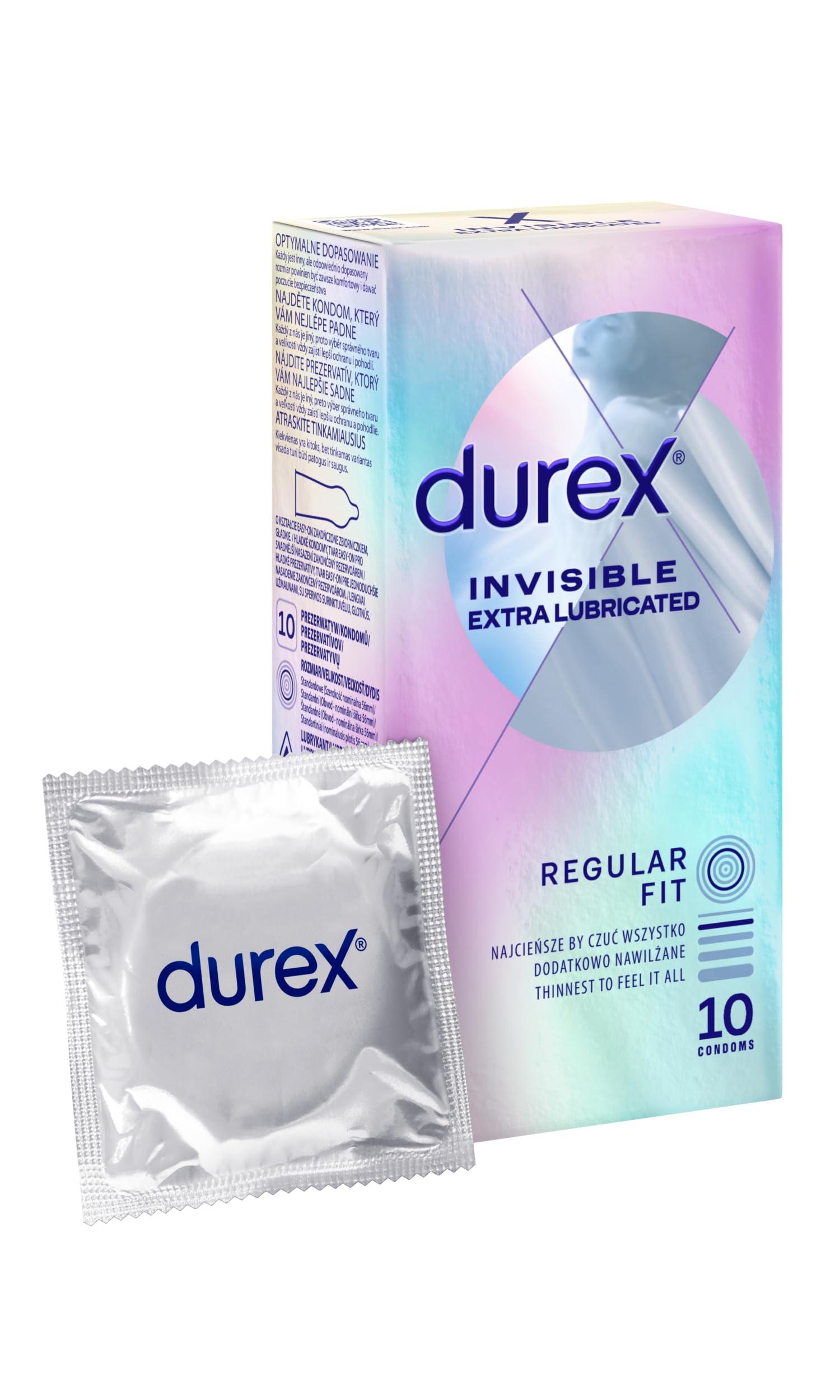 Durex Durex Invisible Condoms - Condoms Extra Thin for Intense Sensation During lovemaking (Extra Lubricated, 10 Condoms)