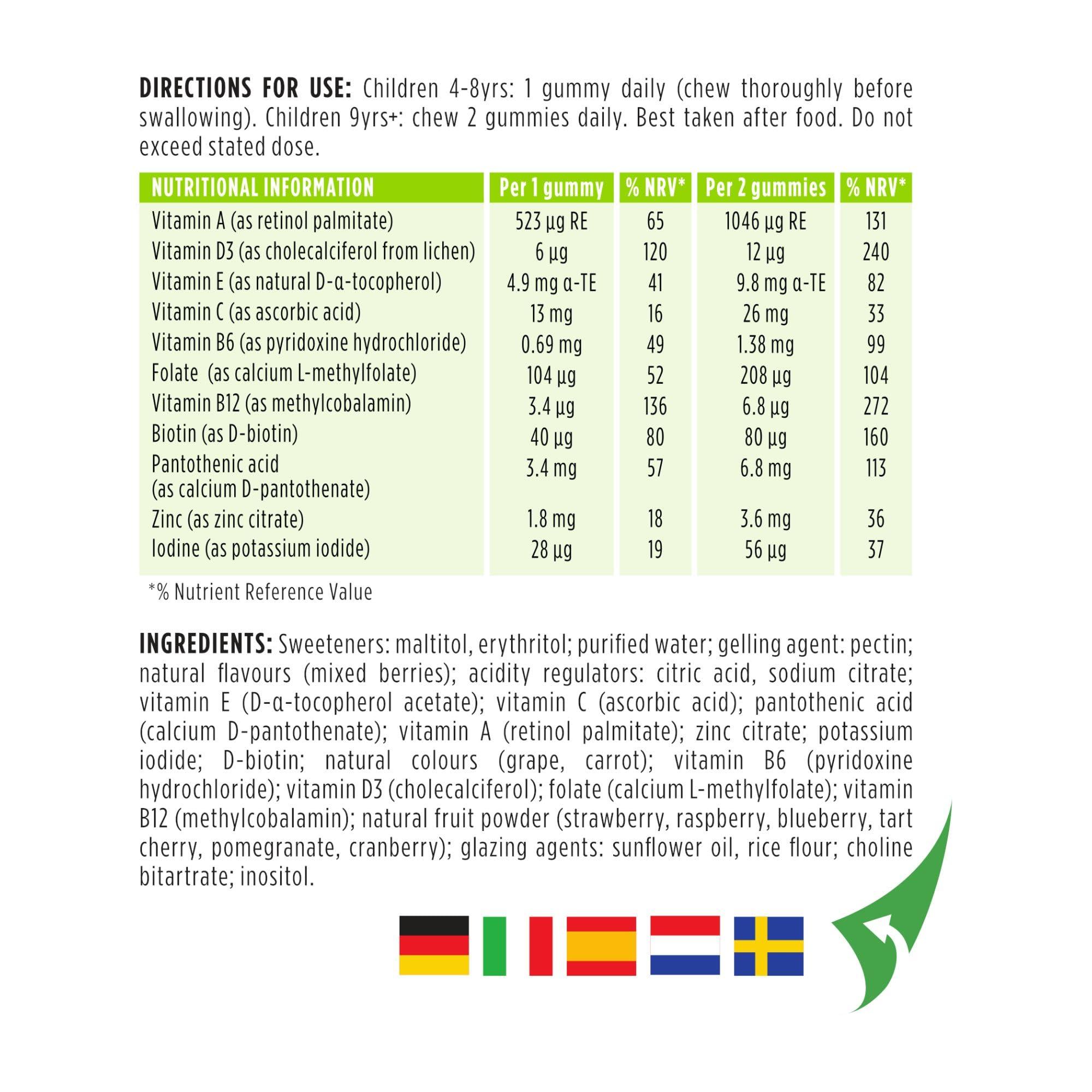 Igennus Healthcare Nutrition Igennus Methylated Kids Multivitamin Gummy, MTHFR Supplement with B-Vitamins & Vitamin D, Clean Ingredients, Age 4+, Sugar Free Berry Flavour, 90 Vegan Gummies