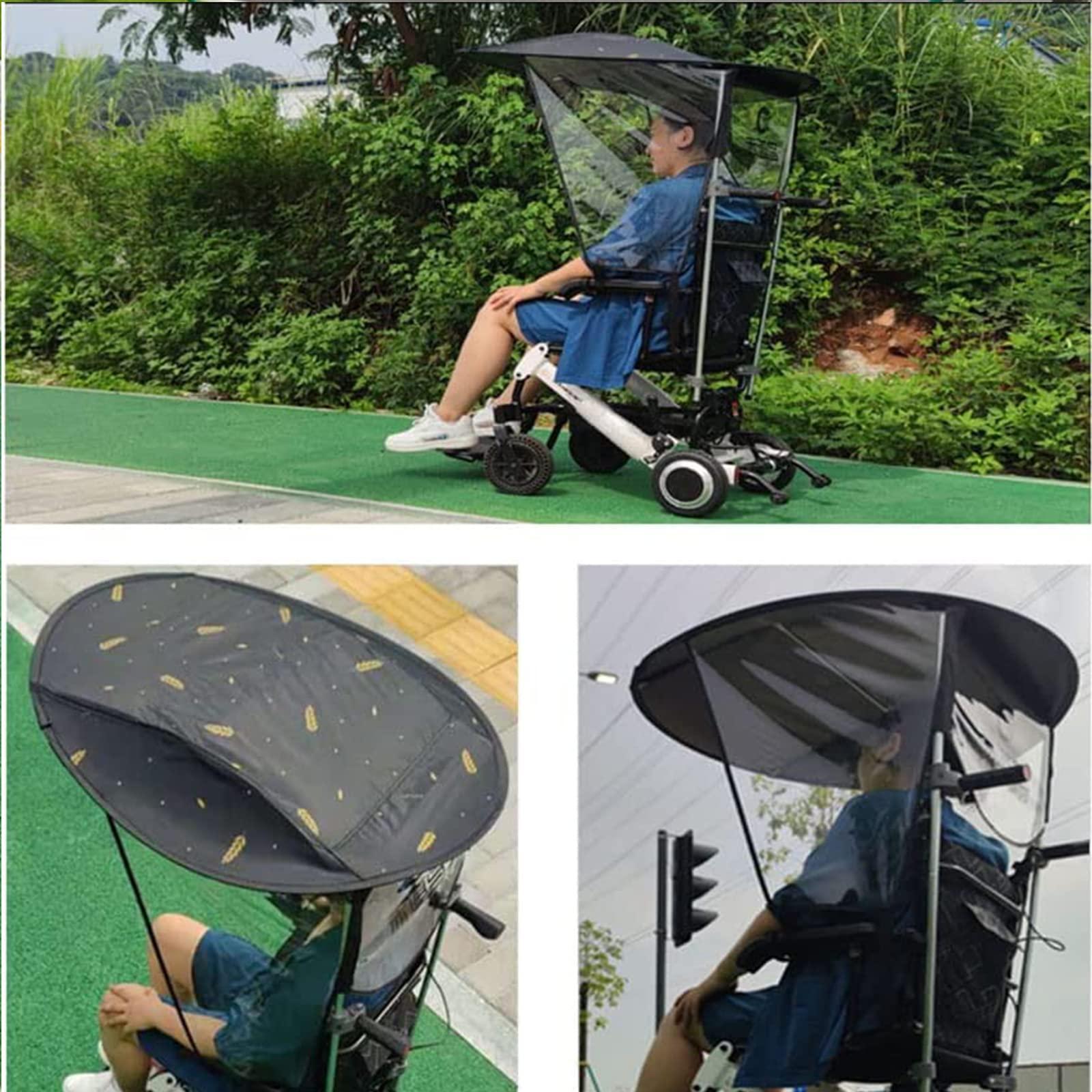 QiuShuiDr Universal Electric Wheelchair Parasol, Adjustable Outdoor Awning Umbrella Holder, UV Resistant Protection, Wheelchair Folding Canopy Umbrella Stand For Most Wheelchairs QiuShuiDr(Summer,Wheelchair wit
