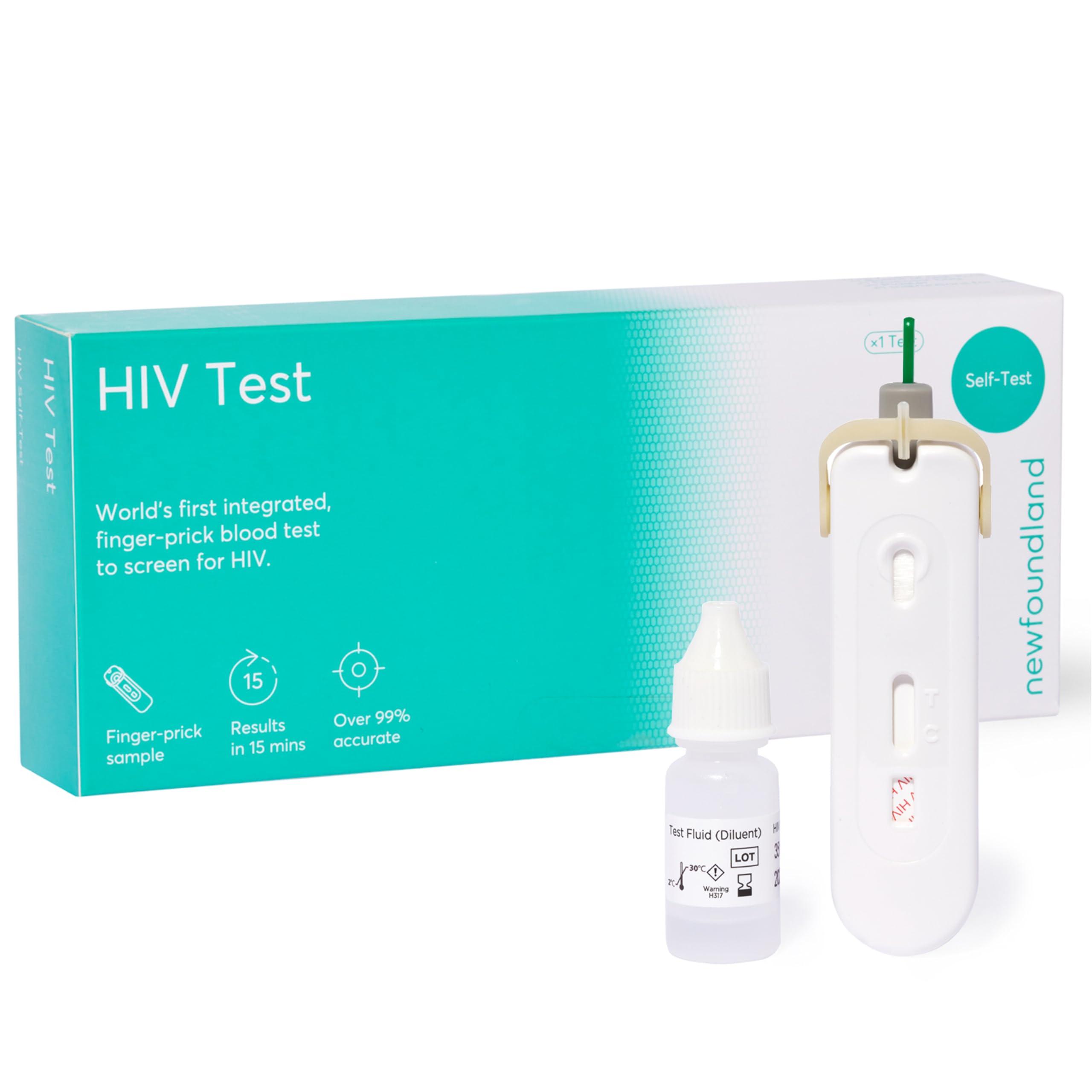 Newfoundland Newfoundland HIV Test Kit - 1 Test - HIV Positive Detection - 99% Accurate Home Test for Viral Load Levels - CE Certified - Blood Test Kit for HIV-1, HIV-2 Immunodeficiency - Detect Early HIV Signs
