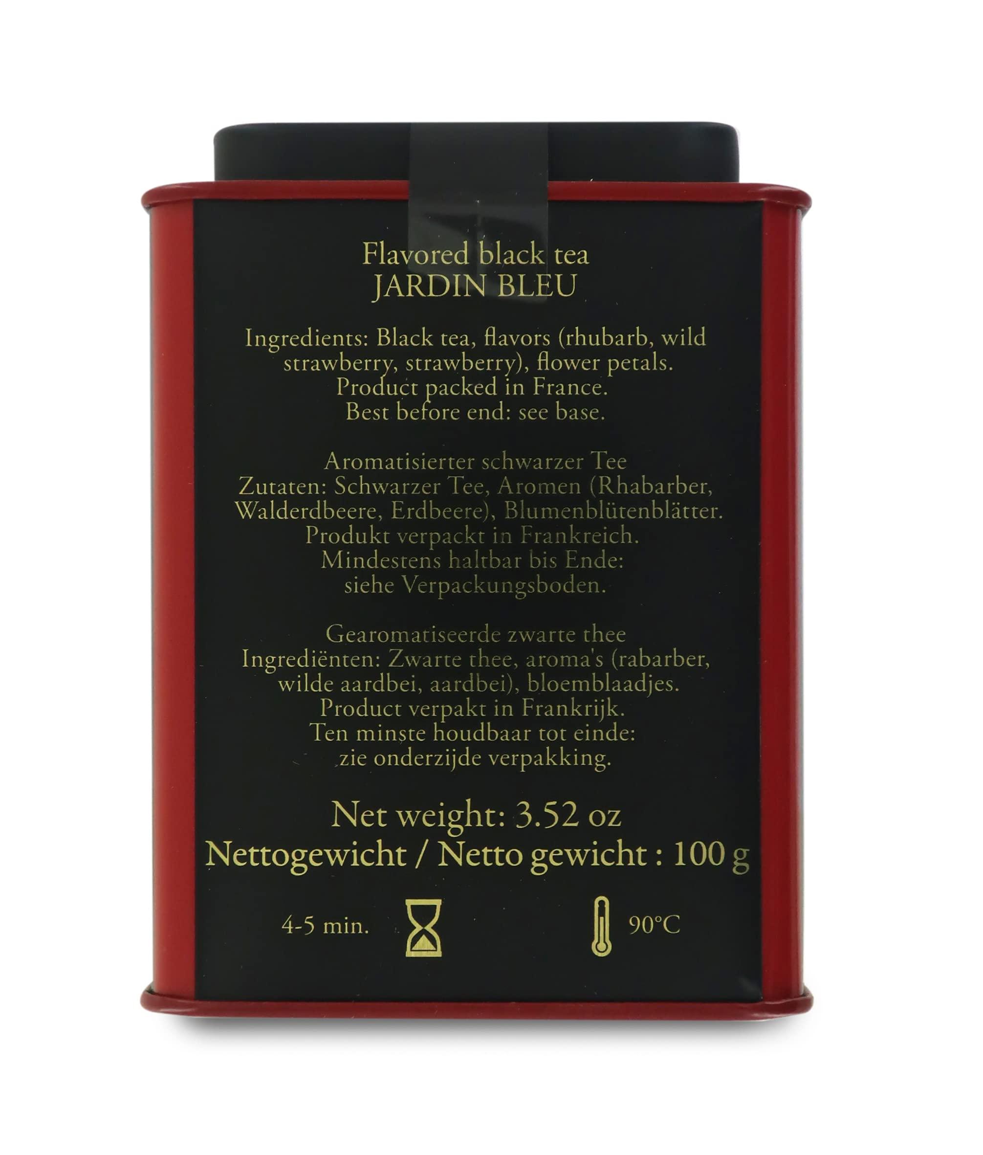 Pasticceria Passerini dal 1919 Pasticceria Passerini dal 1919 Jardin Bleu, Rhubarb and Strawberry-Flavoured Black Tea, 100g / 3.52oz Loose Leaf Tea in Tin, Dammann Frères