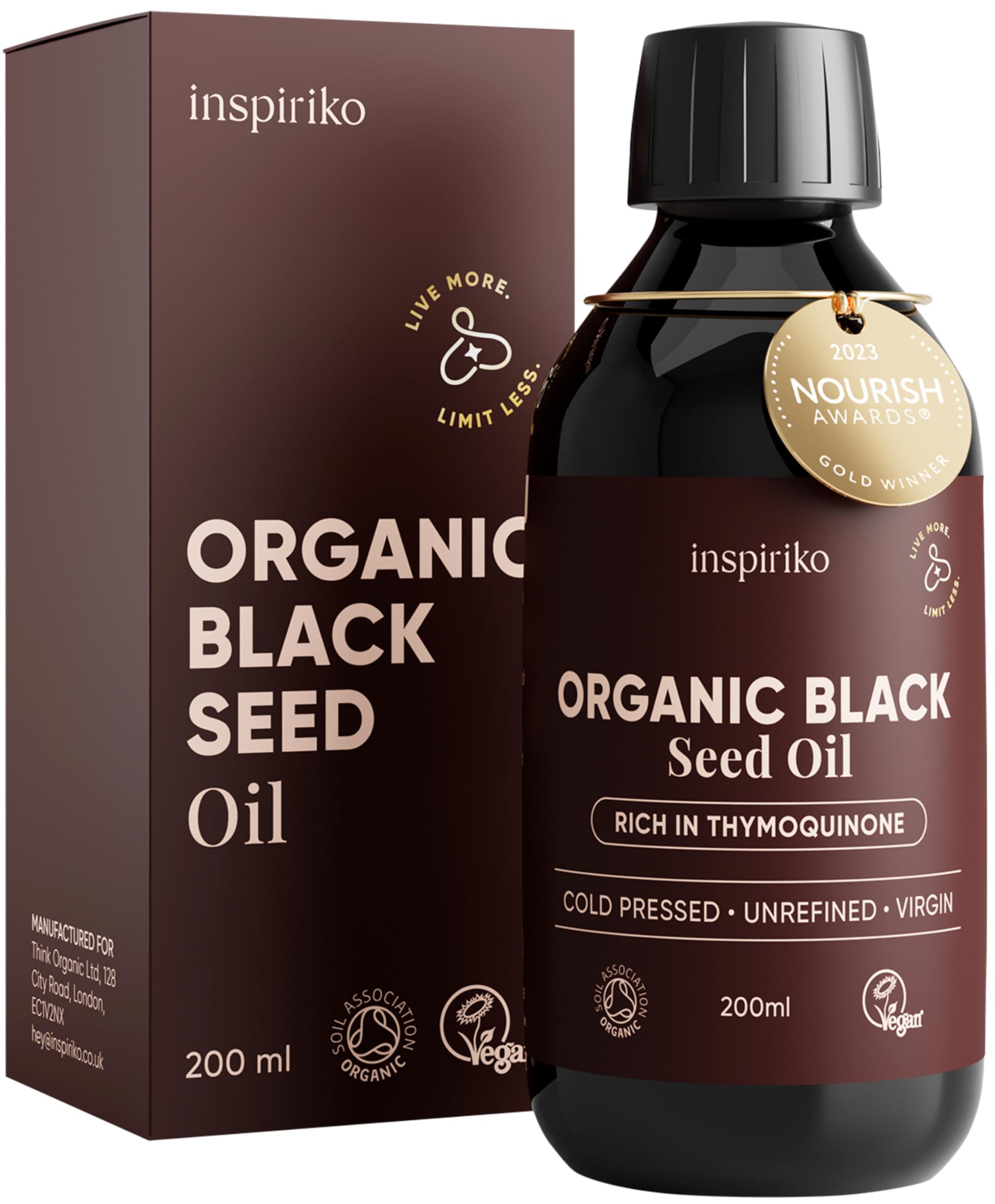 Inspiriko Black Seed Oil Organic Cold Pressed. Up to 5X Strength. Award Winning Organic Black Seed Oil - Known as Cumin, Cold Pressed Nigella Sativa, and Kalonji, 200 ml